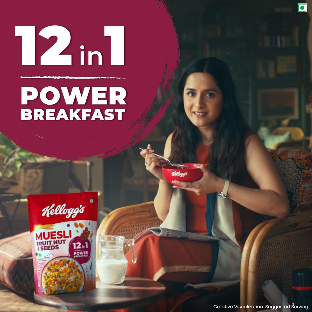 Kellogg's Muesli with Fruits, Nuts & Seeds - 750g | 12-in-1 Power Breakfast Cereal | India's No.1 Multigrain Muesli | Healthy Morning Meal for Weight Loss & Energy Boost | Perfect for Busy Professionals & Fitness Enthusiasts