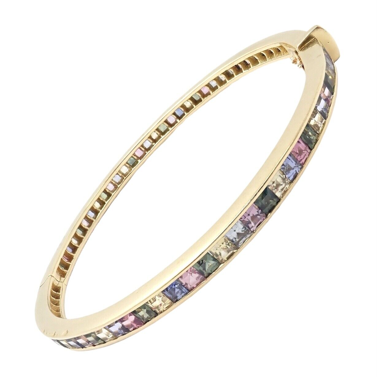 Authentic Julius Cohen 18K Yellow Gold Diamond & Pastel Gemstone Cuff Bracelet - Luxury Jewelry for Women, Perfect for Weddings, Parties & Special Occasions