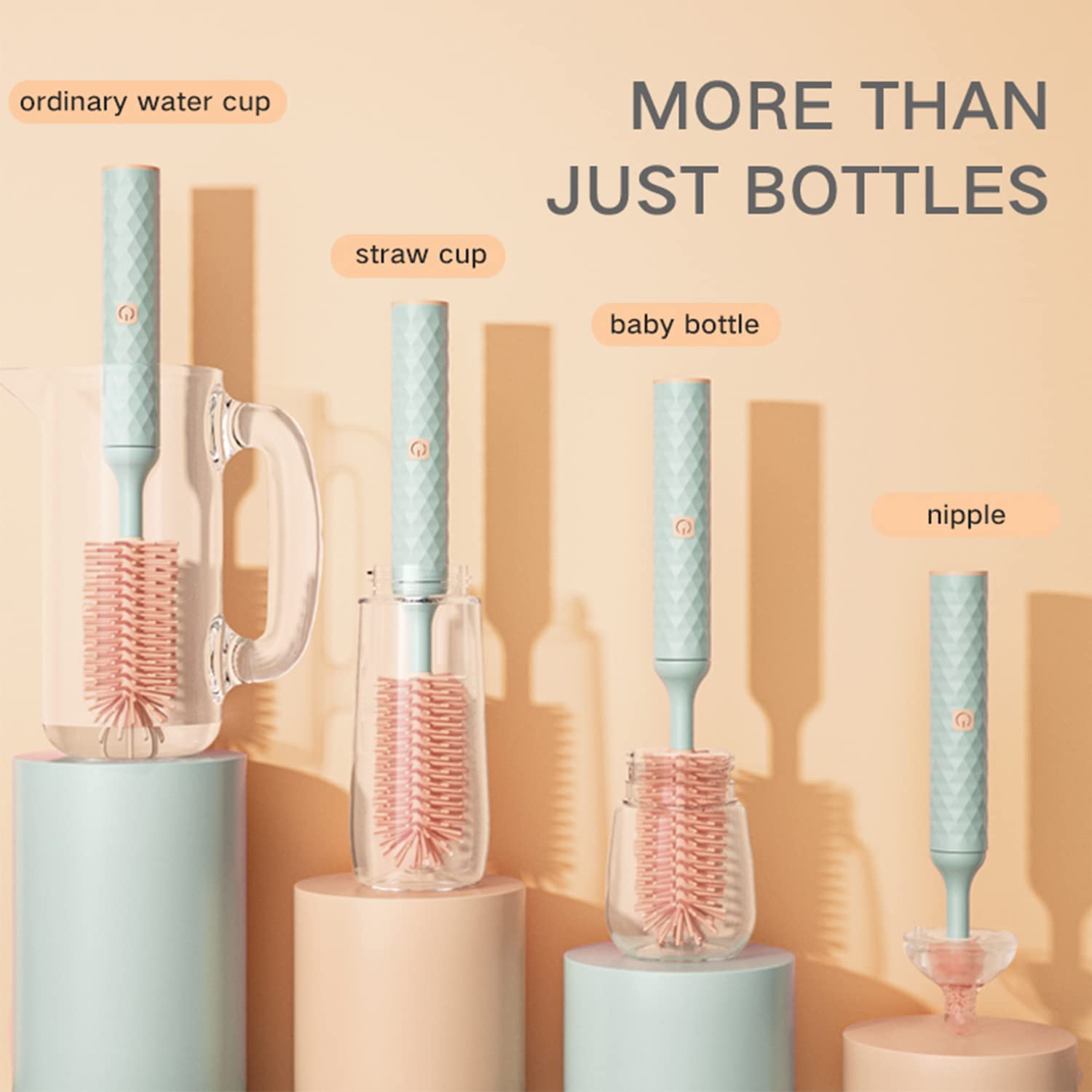 QIUXQIU Rechargeable Electric Bottle Brush - Baby Bottle Cleaner with Nipple & Straw Brush - Pink Battery-Powered Cleaning Brush for Baby Bottles, Sippy Cups & Pacifiers - Perfect for Pregnant Women & New Moms - Ideal for Nursery, Daycare & Travel Use