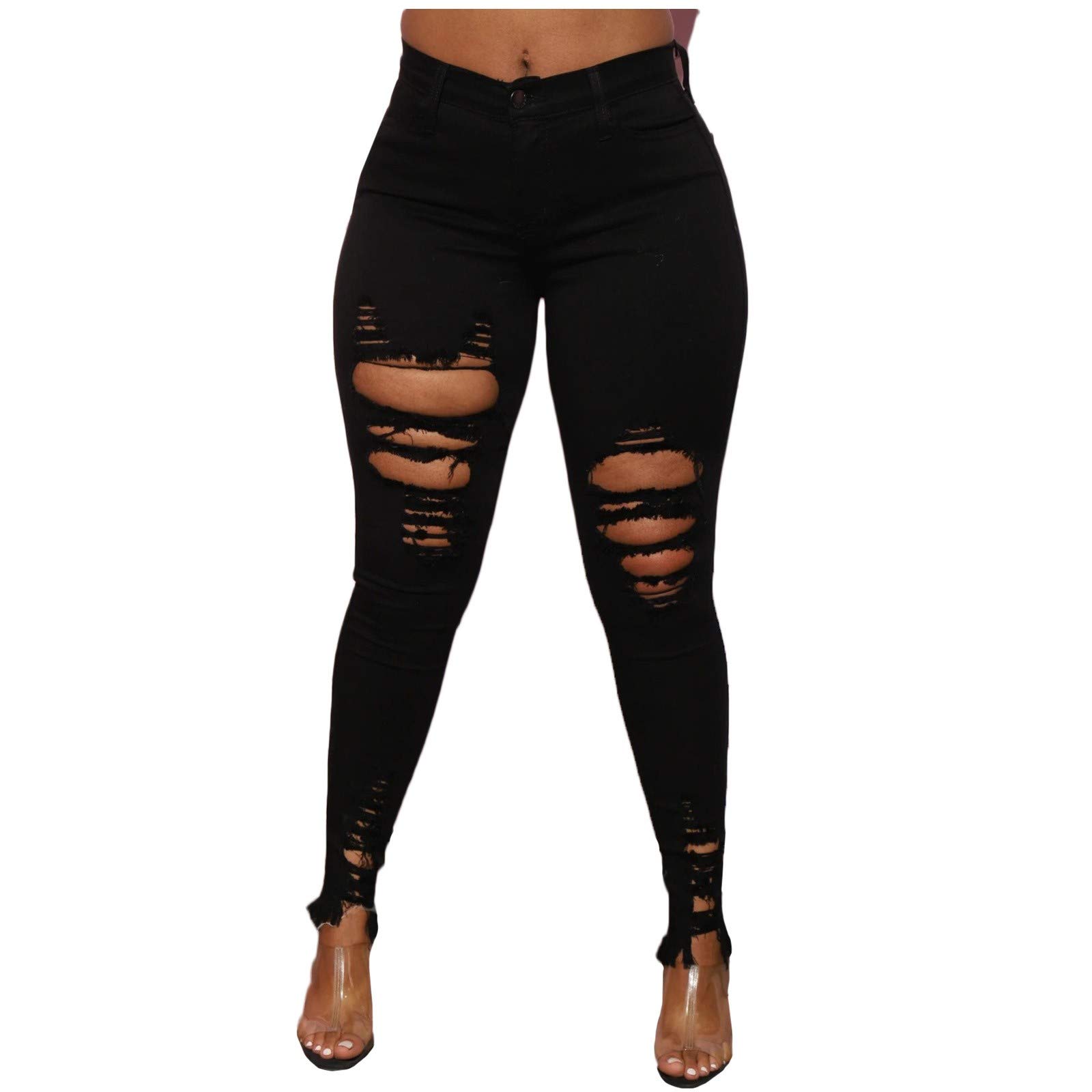 Fuodo Women's Ripped Skinny Jeans - Super Stretch Distressed High Waist Destroyed Jeans with Holes | Trendy & Comfortable Denim Pants for Casual Outfits, Streetwear & Night Out