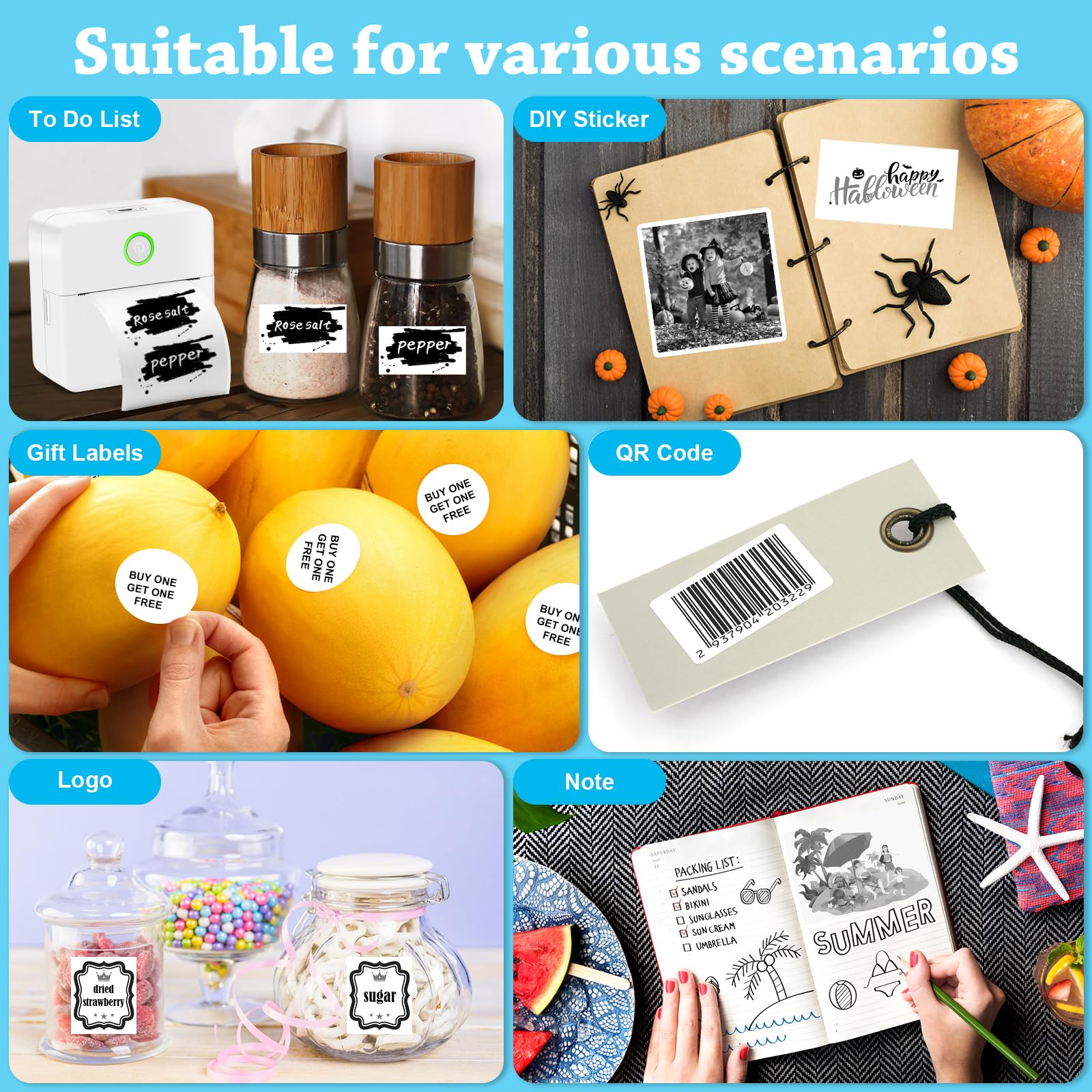 Thermal Mini Printer - Portable Bluetooth Sticker Maker for Notes, Photos & Journals | Inkless Pocket Printer for Android & iOS | Perfect for Kids Gifts, DIY Crafts & Travel Scrapbooking