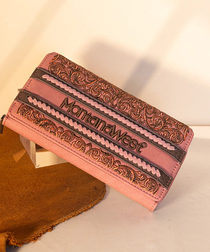 Montana West Embroidered Wallet for Women - Stylish Leather Clutch with RFID Protection | Perfect for Travel, Shopping & Everyday Use