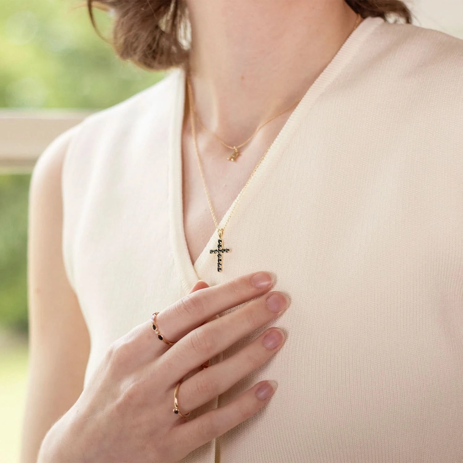Solid Gold Amethyst Cross Necklace for Women - Elegant Purple Gemstone Jewelry for Church, Weddings & Everyday Wear