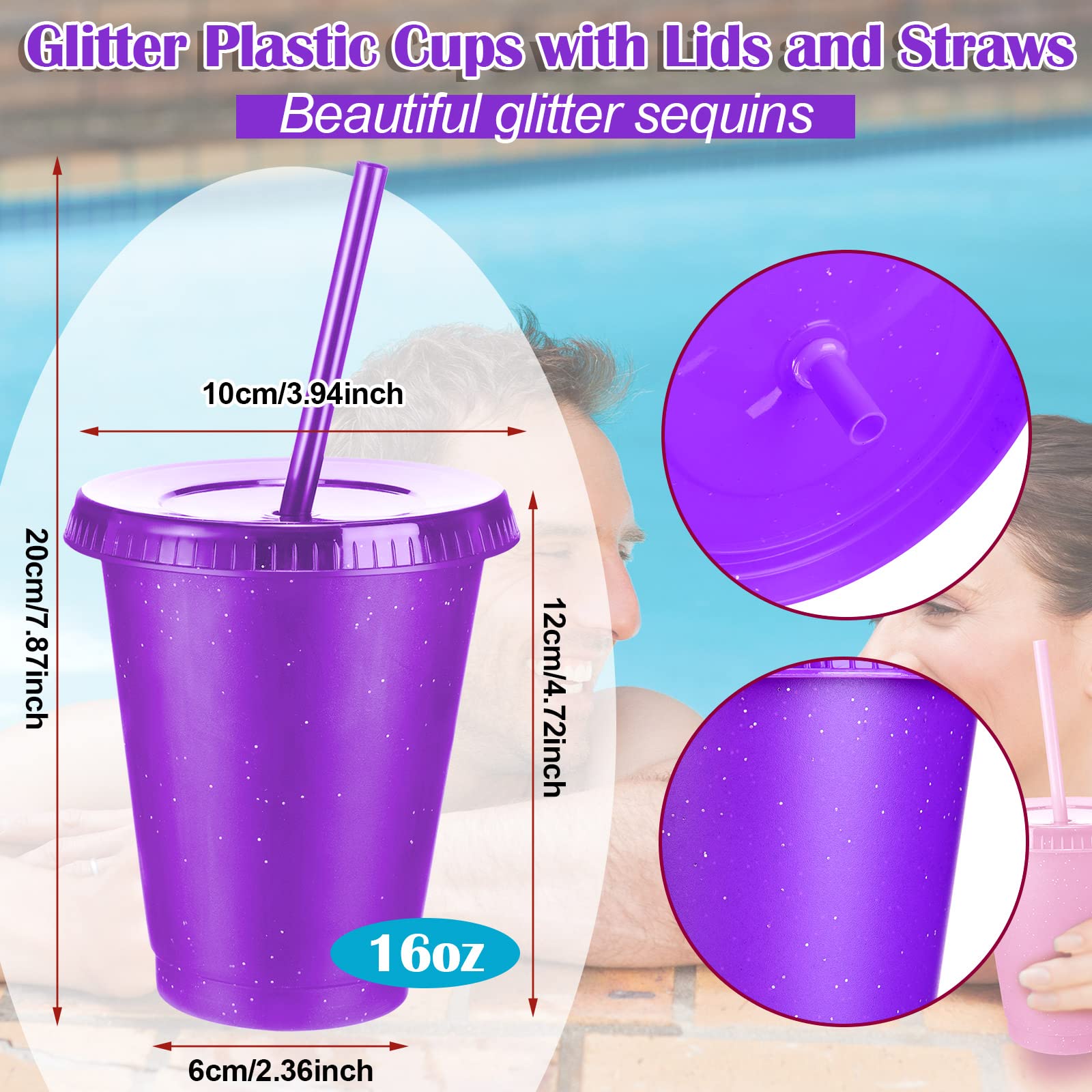 16oz Reusable Plastic Tumbler Cups with Lids & Straws - 15 Pack Cute Color Kids Water Bottles for Travel, Iced Coffee, Parties & Daily Use - BPA-Free Spill-Proof Drinkware for Adults & Children