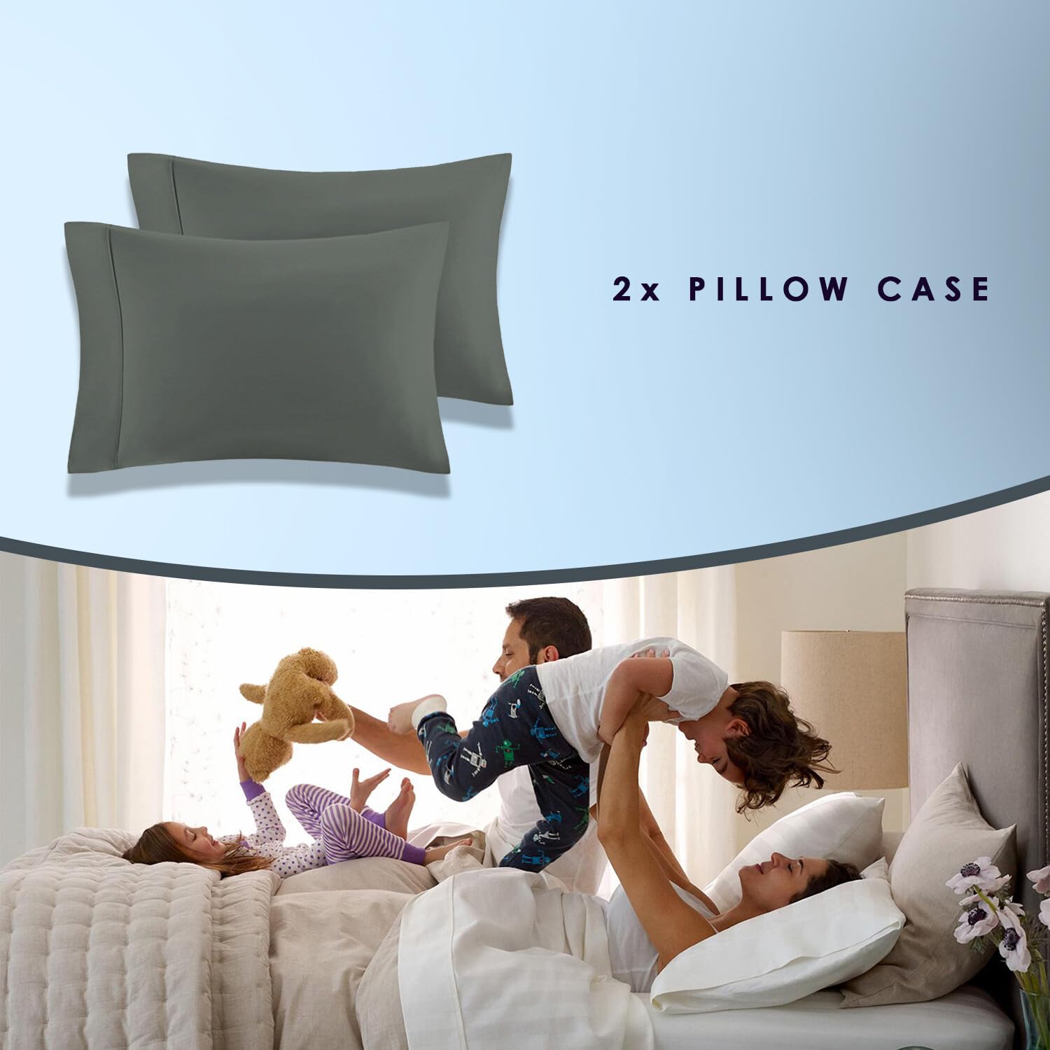 Luxury 100% Long Staple Cotton Queen Size Pillowcase - 1000 Thread Count Sateen Weave, Dark Grey, 4