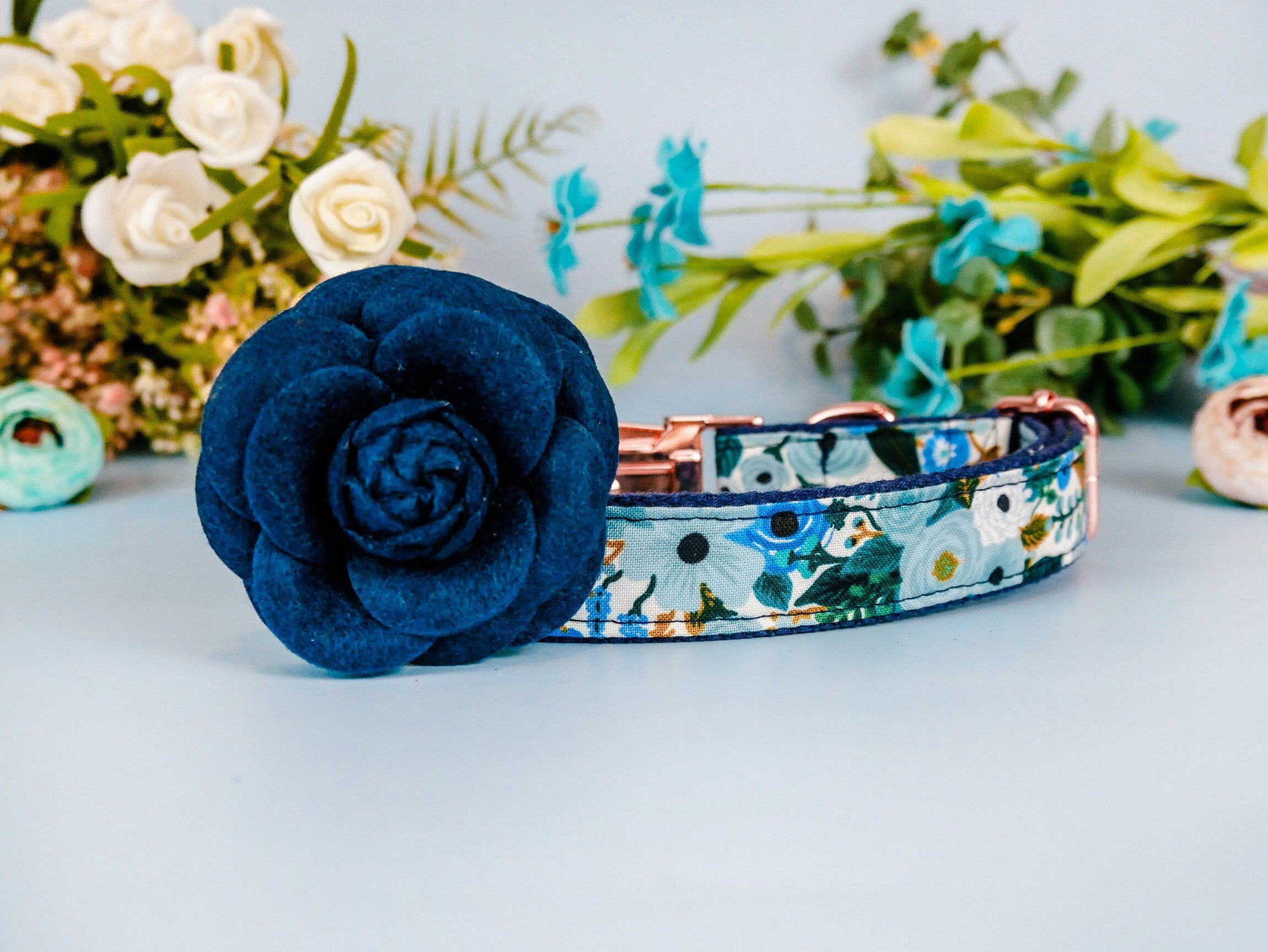 Rifle Paper Co Dog Collar and Leash Set - Floral Garden Party Blue Design | Perfect for Walks, Outdoor Adventures, and Pet Fashion