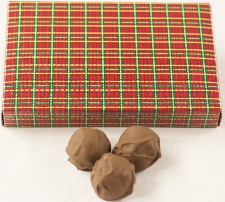 Scott's Cakes Premium Milk Chocolate Covered Butter Pecan Truffles - 1 Pound Gift Box in Christmas Plaid Design | Holiday Treats, Party Favors & Corporate Gifts