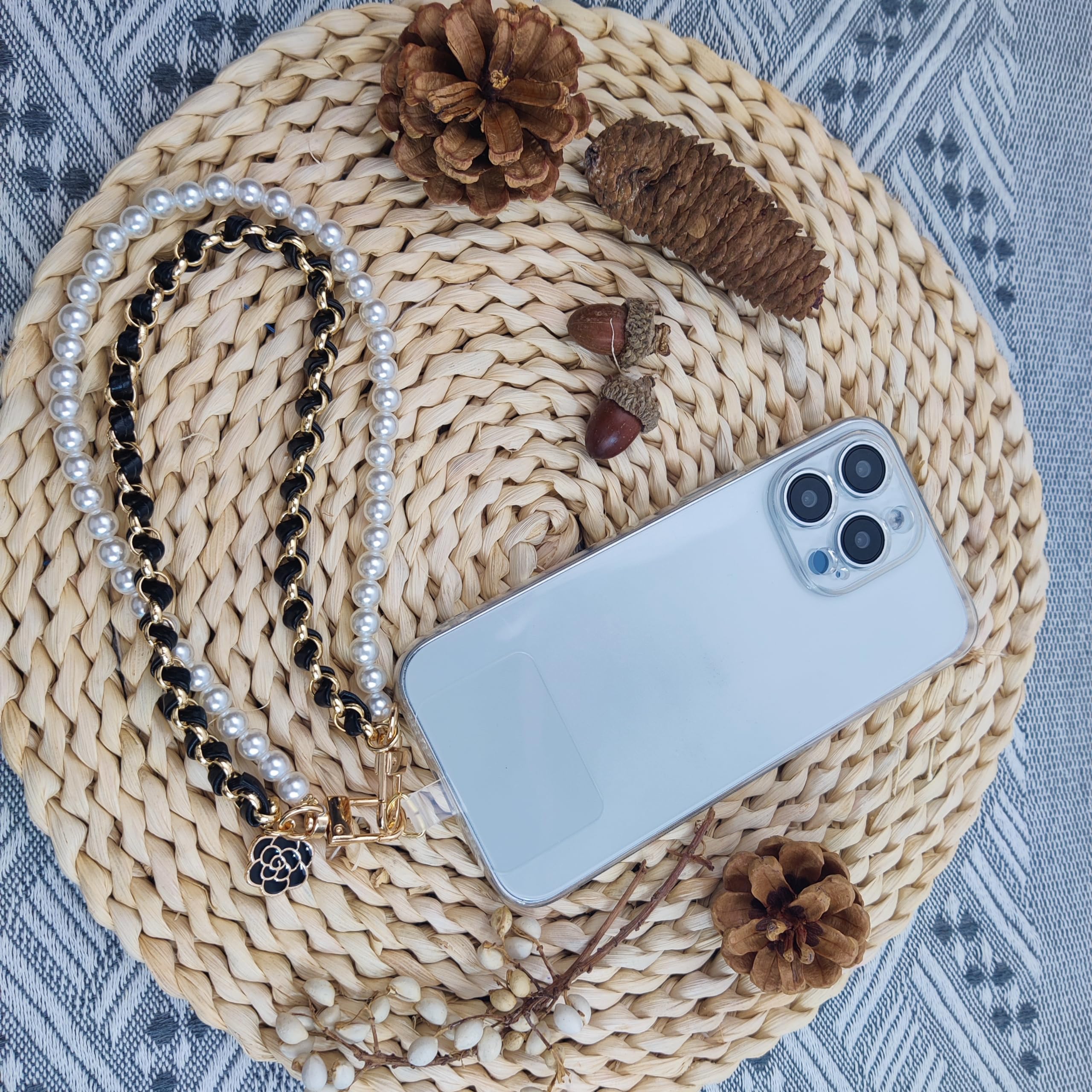 Anti-Loss Phone Wrist Strap with Pearl Beads - Double Chain Phone Lanyard for Smartphones, Wallets & Cameras | Perfect for Travel, Shopping & Outdoor Activities