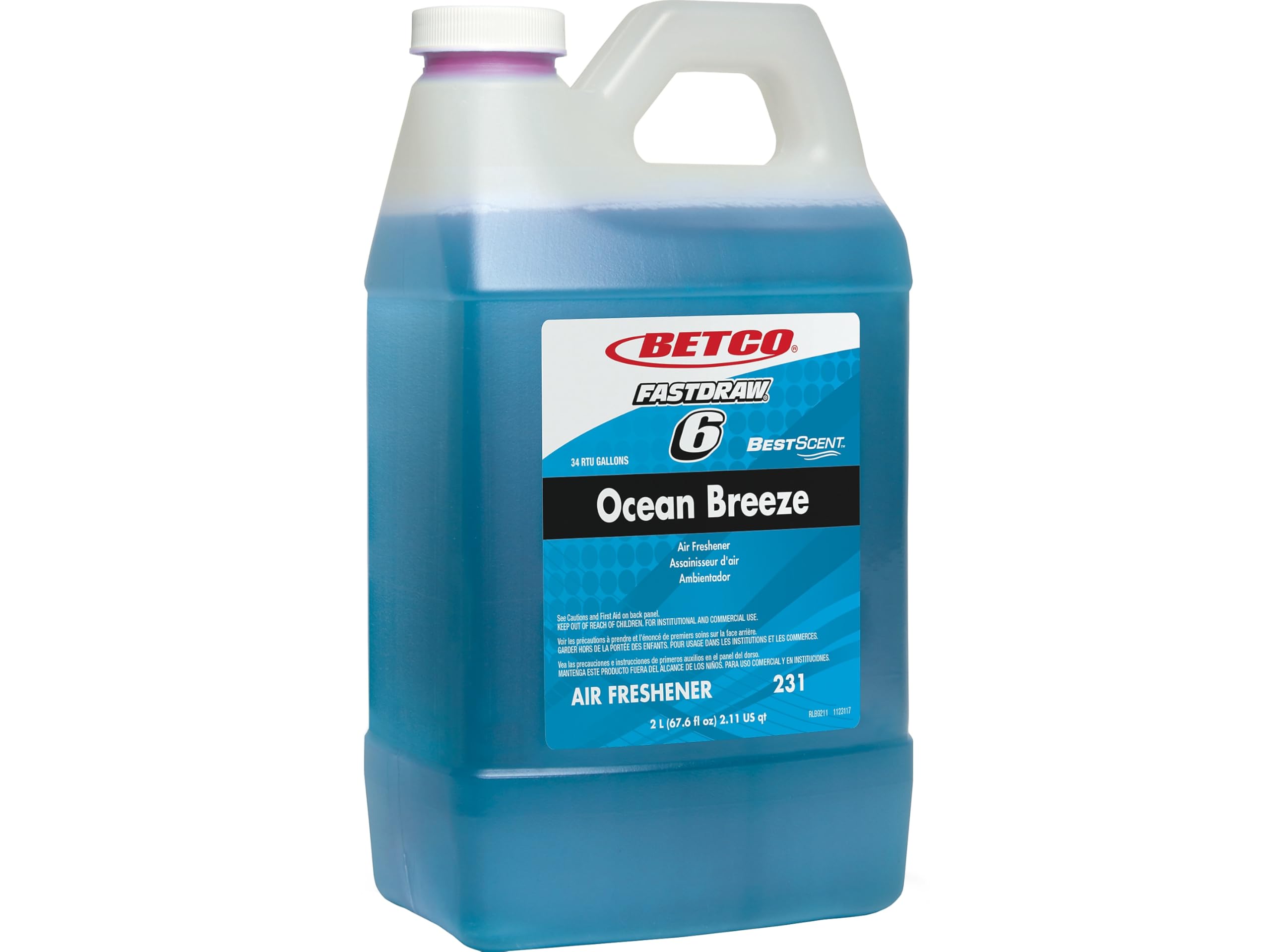 Betco BestScent Ocean Breeze Air Freshener - 2 Liter (Case of 4 Bottles) | Long-Lasting Fragrance for Home, Office & Commercial Spaces