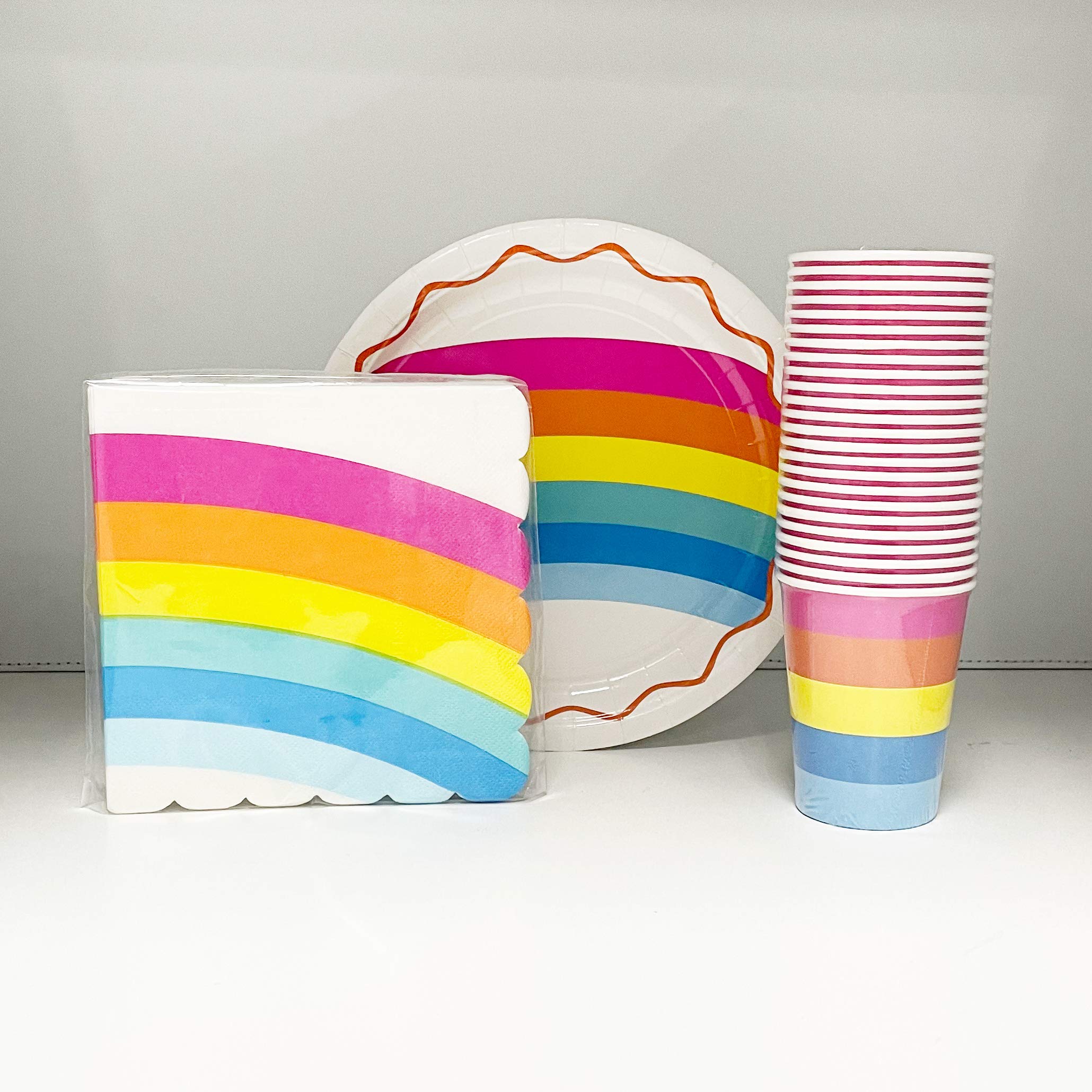 Rainbow Party Supplies Pack for 24 Guests - 144 Piece Set with Dinner Plates, Cups, Napkins & Cutlery | Perfect for Birthday Parties, Baby Showers & Holiday Celebrations
