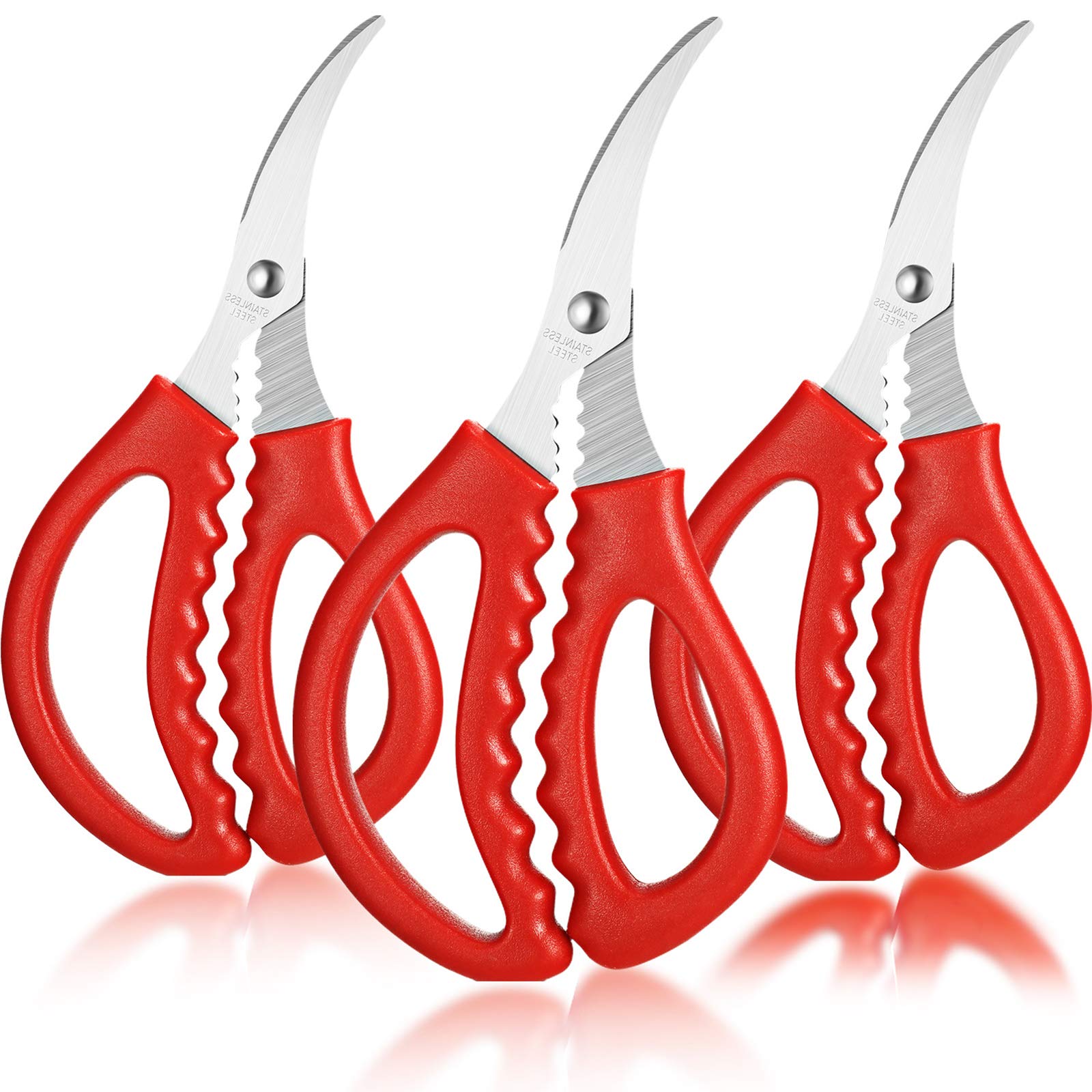 Honoson Kitchen Seafood Scissors Set - 3-Piece Multifunctional Stainless Steel Shears for Fish, Crab, Shrimp, Lobster - Red Peeling Tools for Home Cooking and Outdoor BBQ