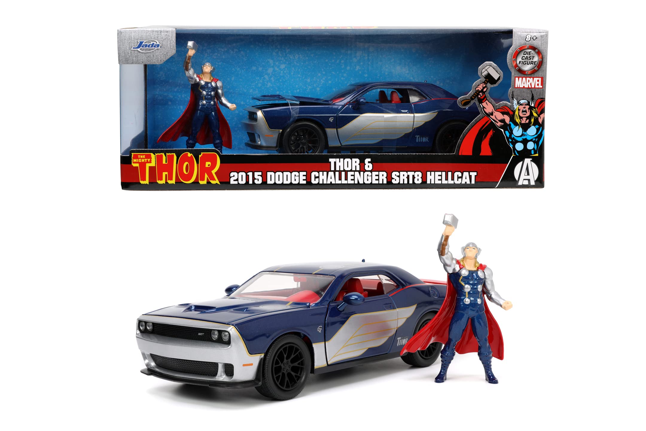 Jada Toys Marvel Thor 2015 Dodge Challenger 1:24 Scale Die-Cast Model Car – Collectible Action Figure for Superhero Fans & Car Enthusiasts – Perfect for Display, Gifts, and Marvel Movie Collections
