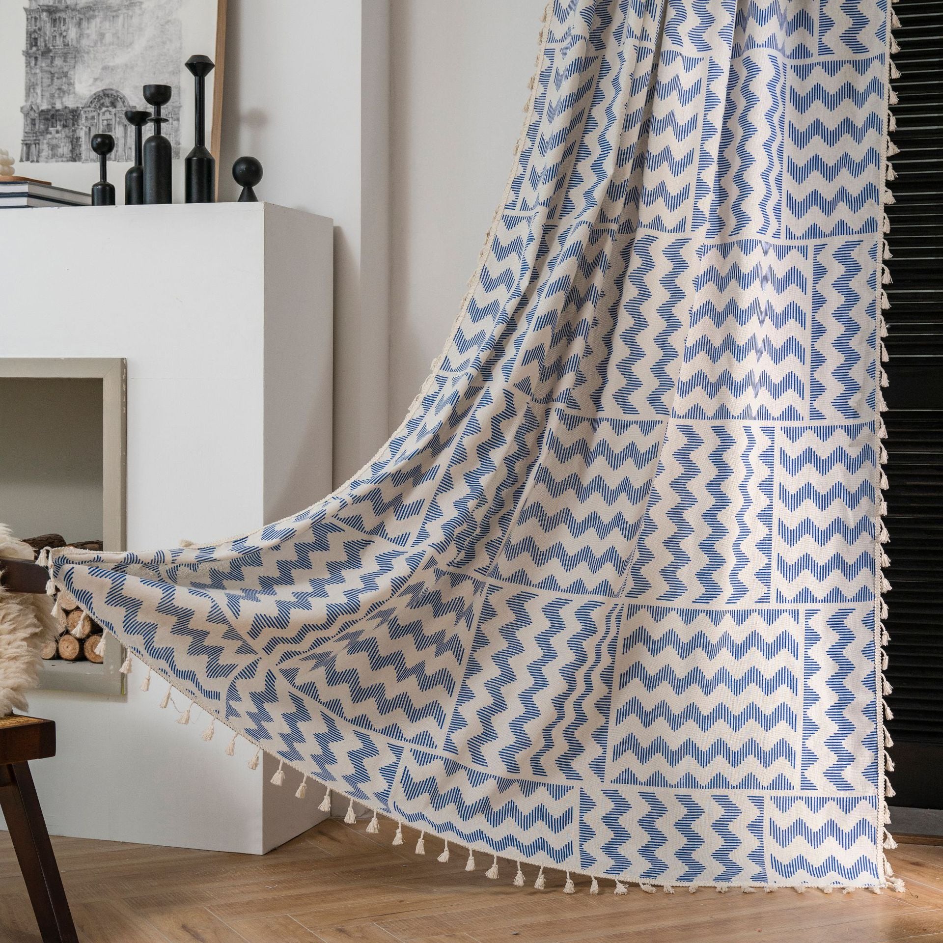 Greta Blue Gingham Wave Light Filtering Grommet Curtains - Custom Window Treatments for Living Room, Bedroom & Nursery - Soft Fabric for Perfect Light Control & Privacy