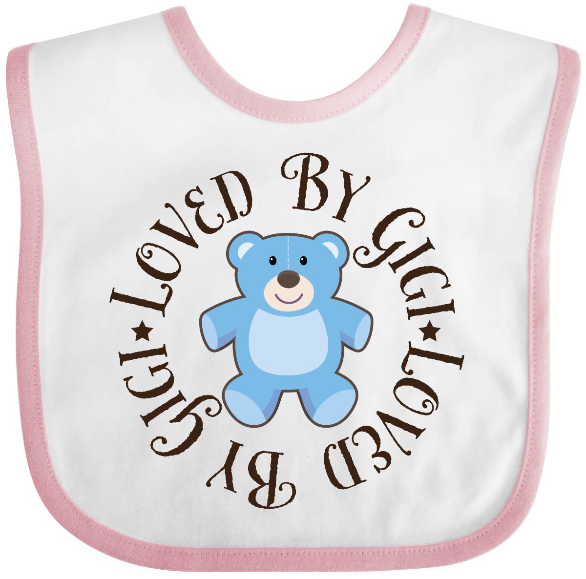 Inktastic Loved By Gigi Baby Boy Bib - Soft Cotton Drool Bibs for Infants, Cute Unisex Baby Feeding Bibs for Newborns & Toddlers - Perfect for Mealtime, Drooling & Photo Shoots