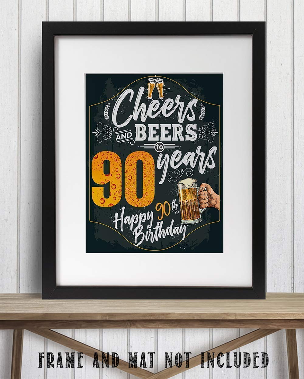 Cheers and Beers to 90 Years Art Poster - 11x14 Unframed Chalkboard Style Birthday Decor for 90th Party, Beer Themed Sign & Gift - Perfect for Milestone Celebrations, Man Cave Decor & Bar Accessories