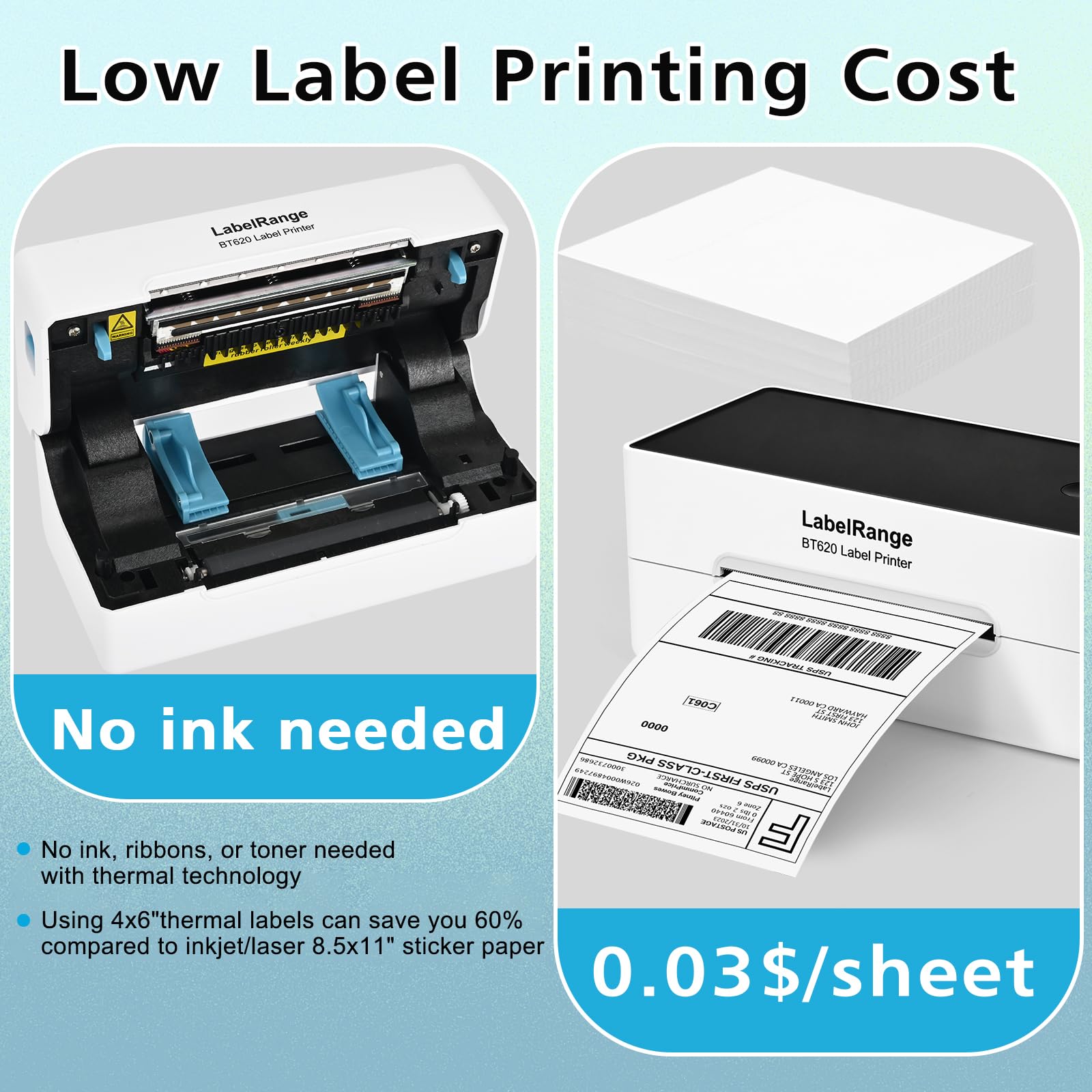 4x6 Thermal Shipping Label Printer - 300 DPI Bluetooth & USB Label Maker for Ecommerce | Compatible with USPS, Pirate Ship, Shippo, Amazon, eBay, Shopify | Works with iOS, Android, Windows | Perfect for Small Business Shipping & Online Store Fulfillment
