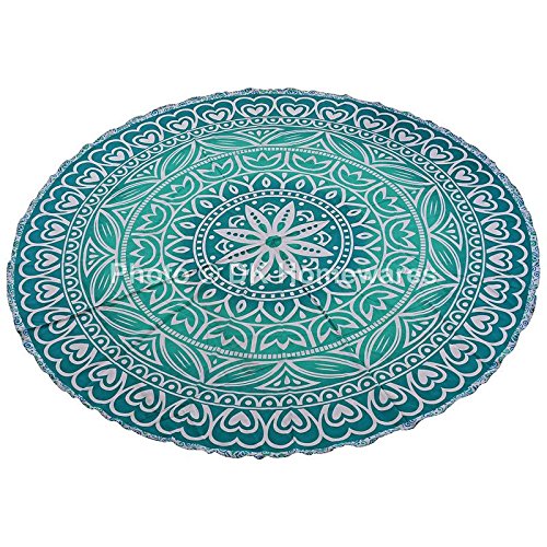 Bohemian Round Coffee Table Cover with Mandala Floral Print - 72 Inch Picnic Rug, Yoga Mat & Wall Tapestry for Living Room, Outdoor, Meditation & Home Decor