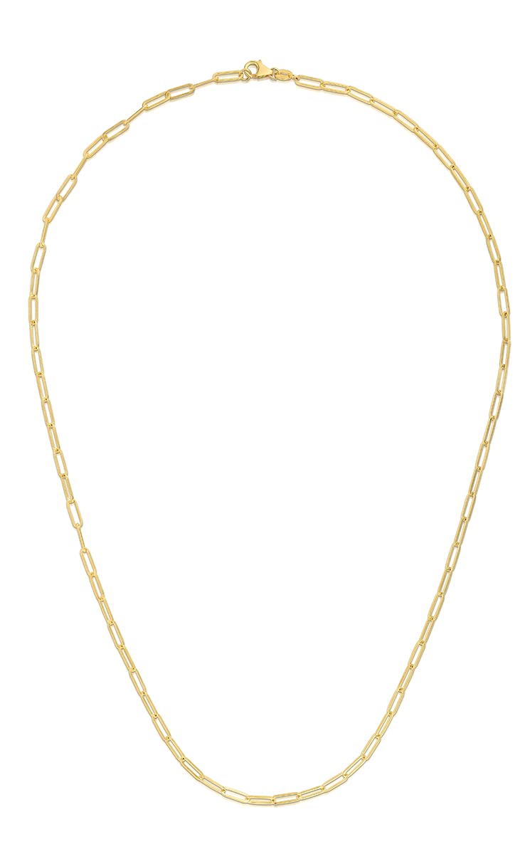 14K Yellow Gold Plated Paperclip Chain Bracelet - 2.8mm Polished Link Lobster Clasp - 7