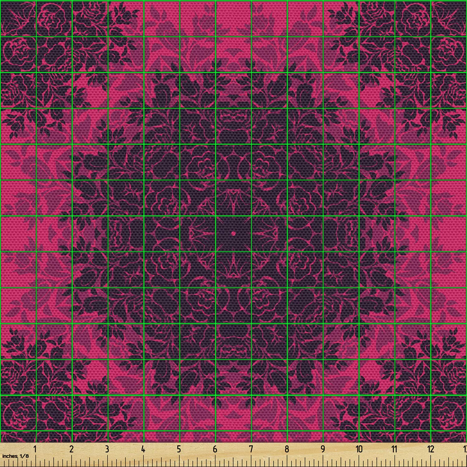 Ambesonne Floral Fabric by The Yard - Baroque Gothic Rose Flower Circle Mandala Psychedelic Print - Decorative Upholstery Fabric for Sofa, Curtains & Home Decor (10 Yards, Hot Pink Dark Purple) - Perfect for DIY Projects, Pillow Covers & Bohemian Home Accents