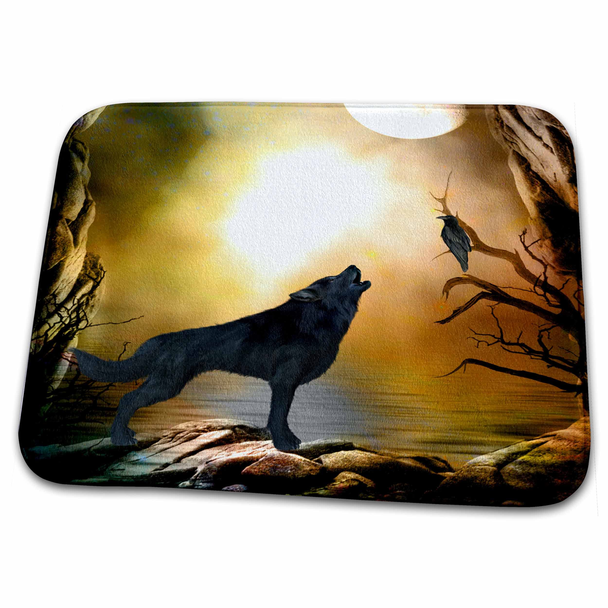 3dRose Awesome Lonely Wolf in the Night - Absorbent Dish Drying Mat for Kitchen Countertops (ddm-262371-1) | Perfect for Protecting Surfaces from Hot Pots & Spills