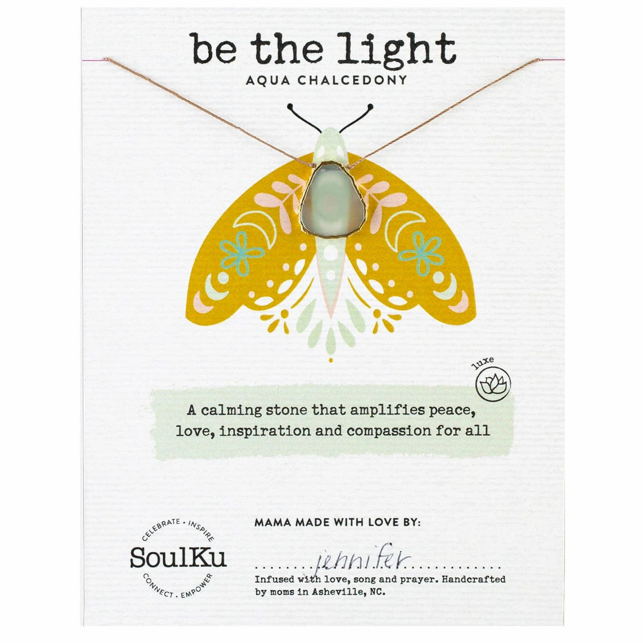 Aqua Chalcedony 'Be The Light' Alchemy Necklace – Spiritual Healing Jewelry for Meditation, Yoga & Energy Balancing