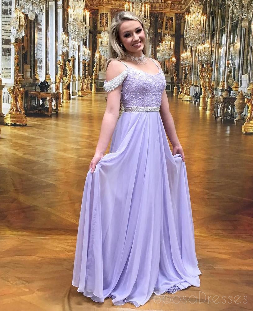 Elegant Lilac Off-Shoulder Chiffon Lace Beaded Long Evening Gown for Prom, Wedding & Formal Events - Style 17521 | Perfect for Homecoming, Bridesmaid Dresses & Special Occasions
