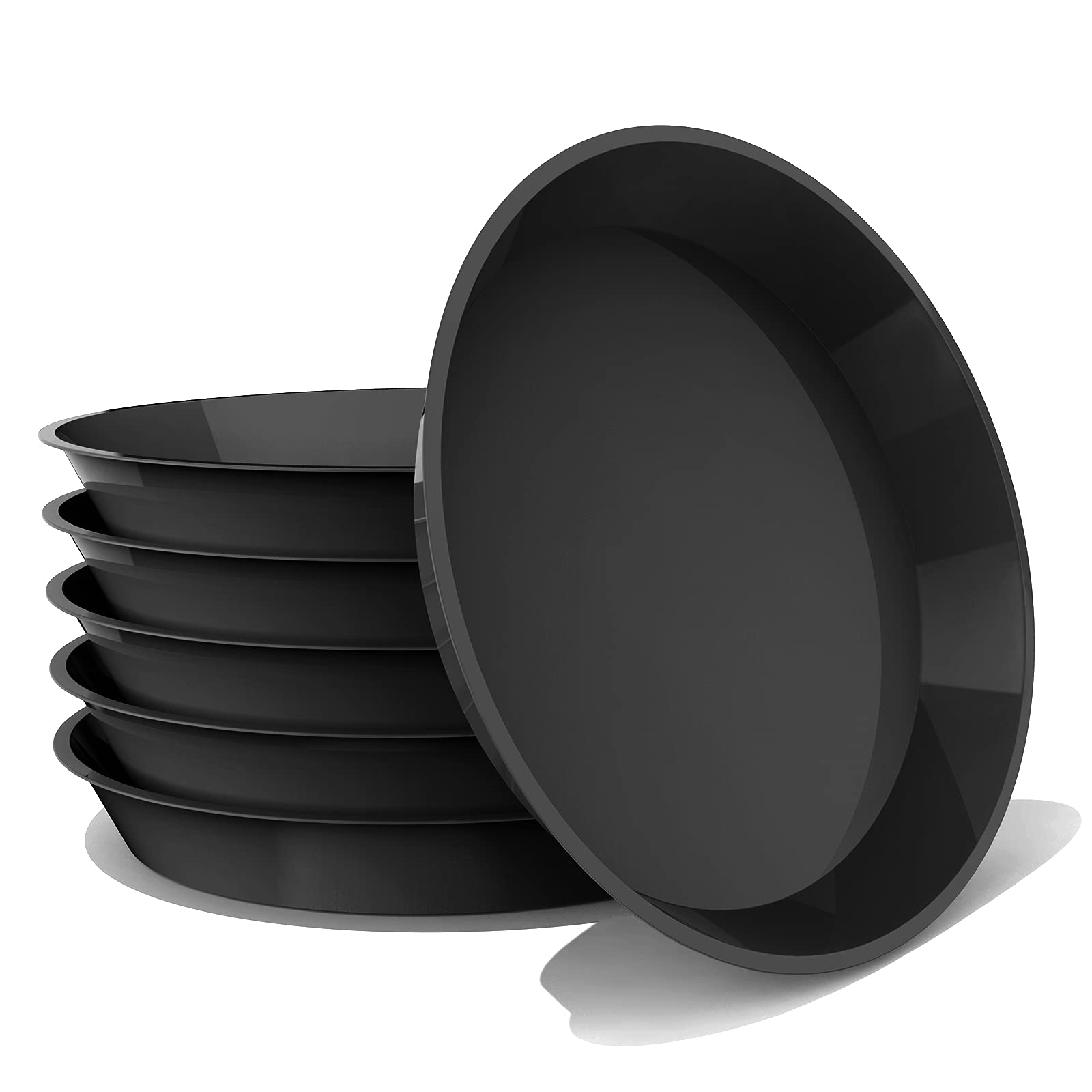 DUNPUTE 6 Pack Plastic Plant Saucers - 5, 6, 8, 10, 12 Inch Flower Pot Trays - Heavy Duty Plant Container Accessories for Indoor & Outdoor Plants (5 Inch, Black) - Perfect for Drainage Protection Under Potted Plants on Decks, Patios and Windowsills