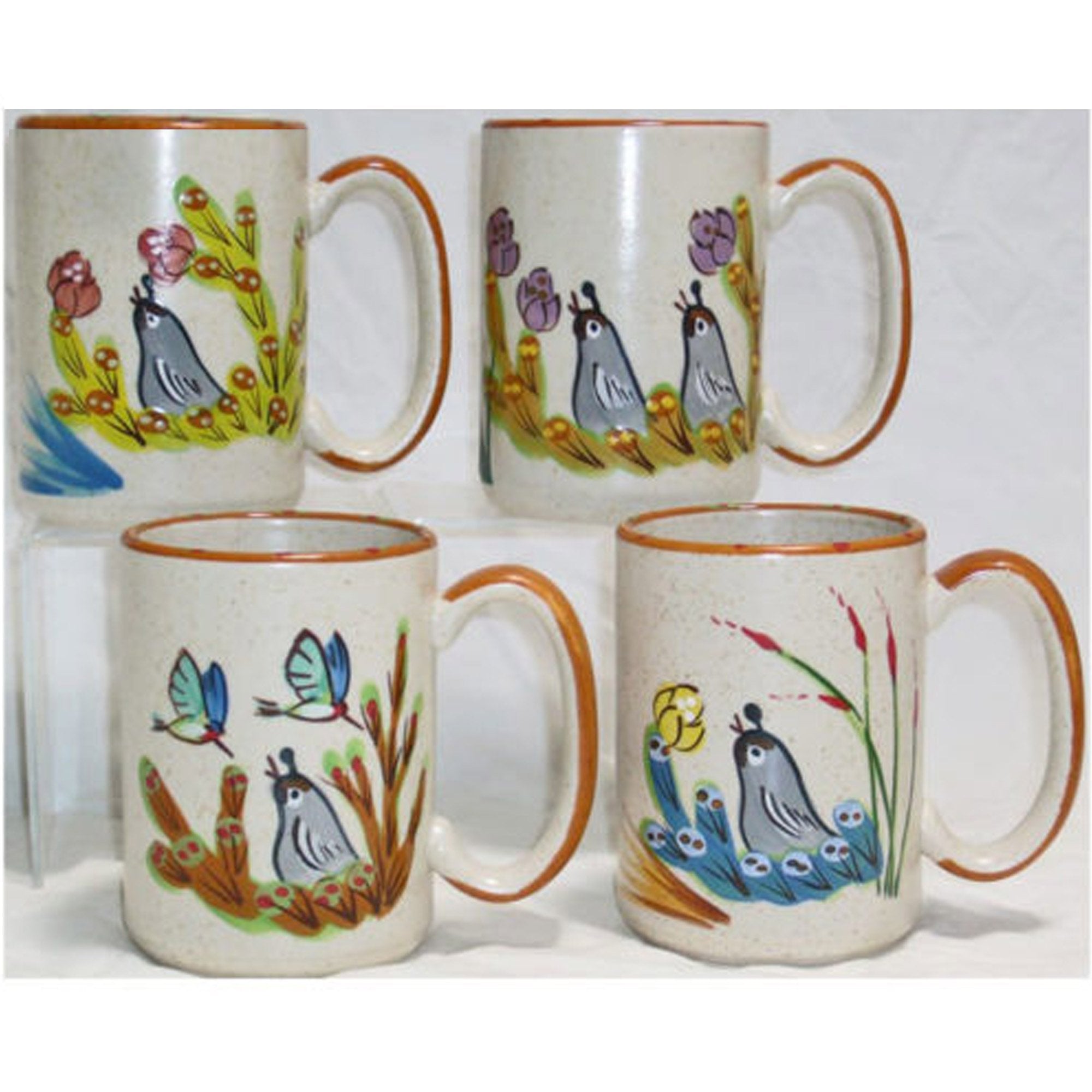 Sonoran Desert Quail Coffee Mug Set - 4-Piece Ceramic Mugs with Unique Desert Wildlife Design - Perfect for Home, Office, or Camping Use