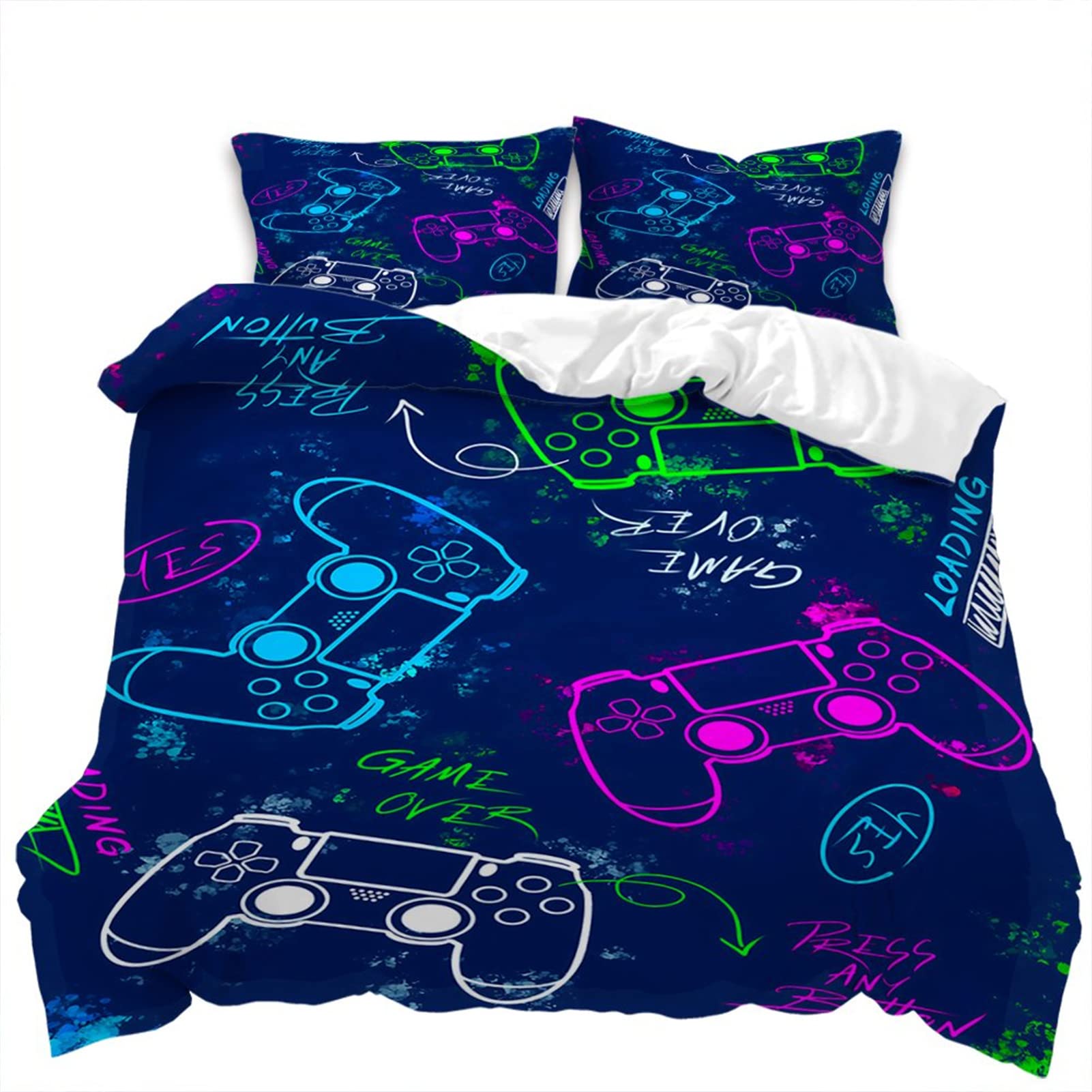 Gaming Bedding Set King Size - Gamer Comforter Cover for Boys with Gamepad Controller Design, 1 Duvet Cover + 2 Pillowcases - Perfect for Game Room Decor & Teen Bedroom Theme
