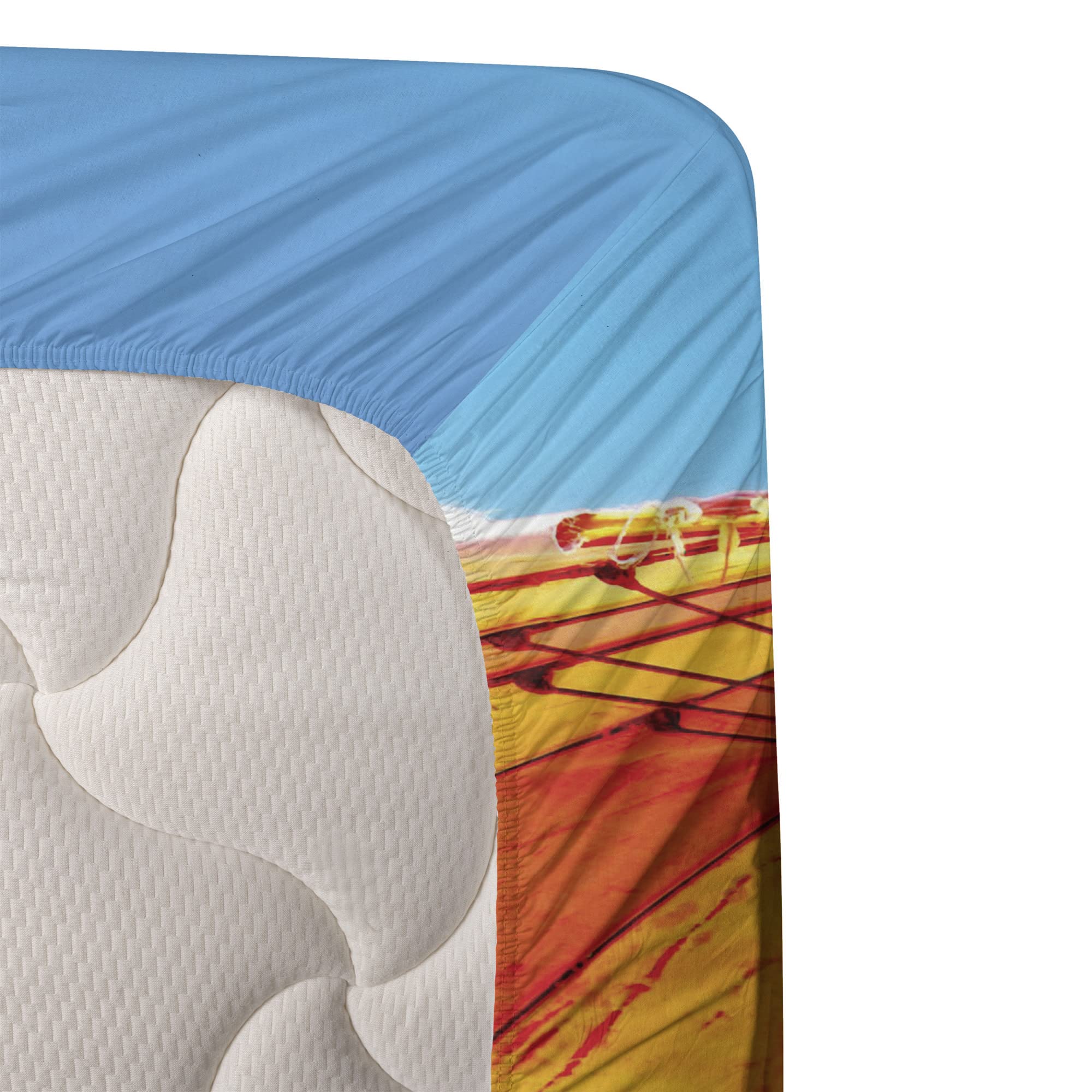 Ambesonne 3-Piece Twin XL Sheet Set - Tropical Beach Theme with Deck Chairs & Thailand Sea View, Orange & Blue Fitted & Flat Sheets with Pillowcases | Perfect for Coastal Bedrooms, Vacation Homes & Beach-Themed Decor