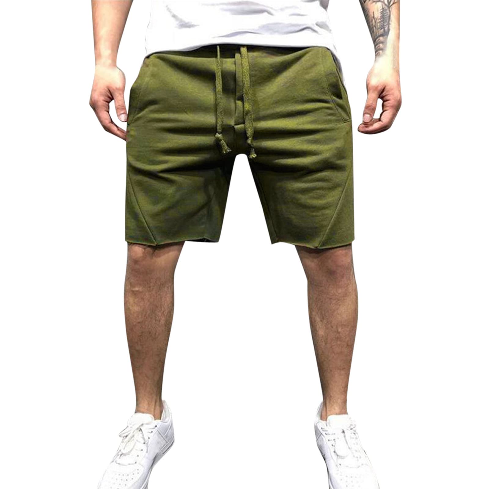 **Men's Casual Classic Fit Drawstring Shorts - Elastic Waist with Pockets - Perfect for Workout, Gym, Running & Outdoor Activities**