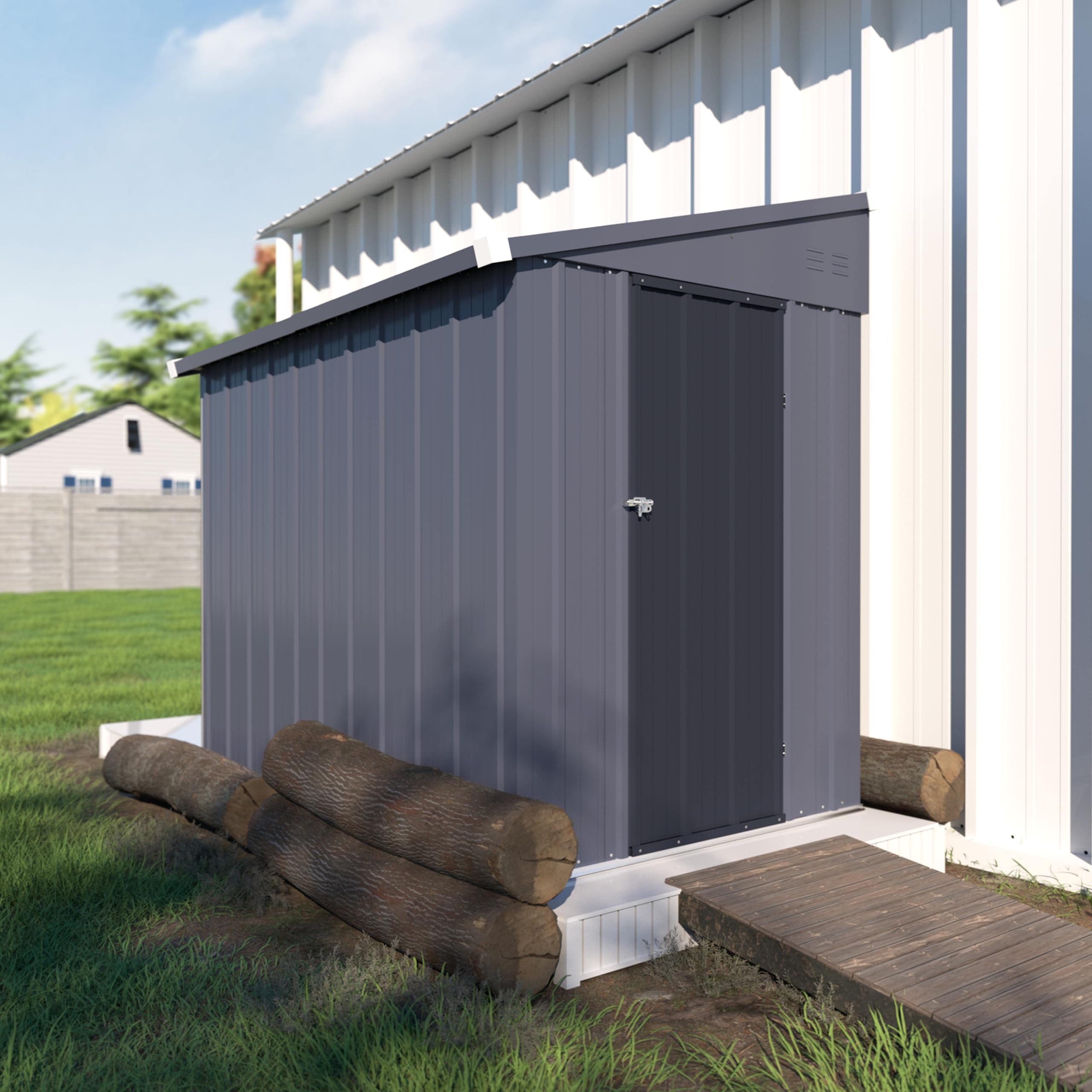VEIKOU 4x6FT Heavy-Duty Metal Storage Shed - Galvanized Steel Outdoor Shed with Lockable Door & Ventilation - Weatherproof Garden Shed for Backyard, Patio & Lawn Equipment Storage (Gray & Black)