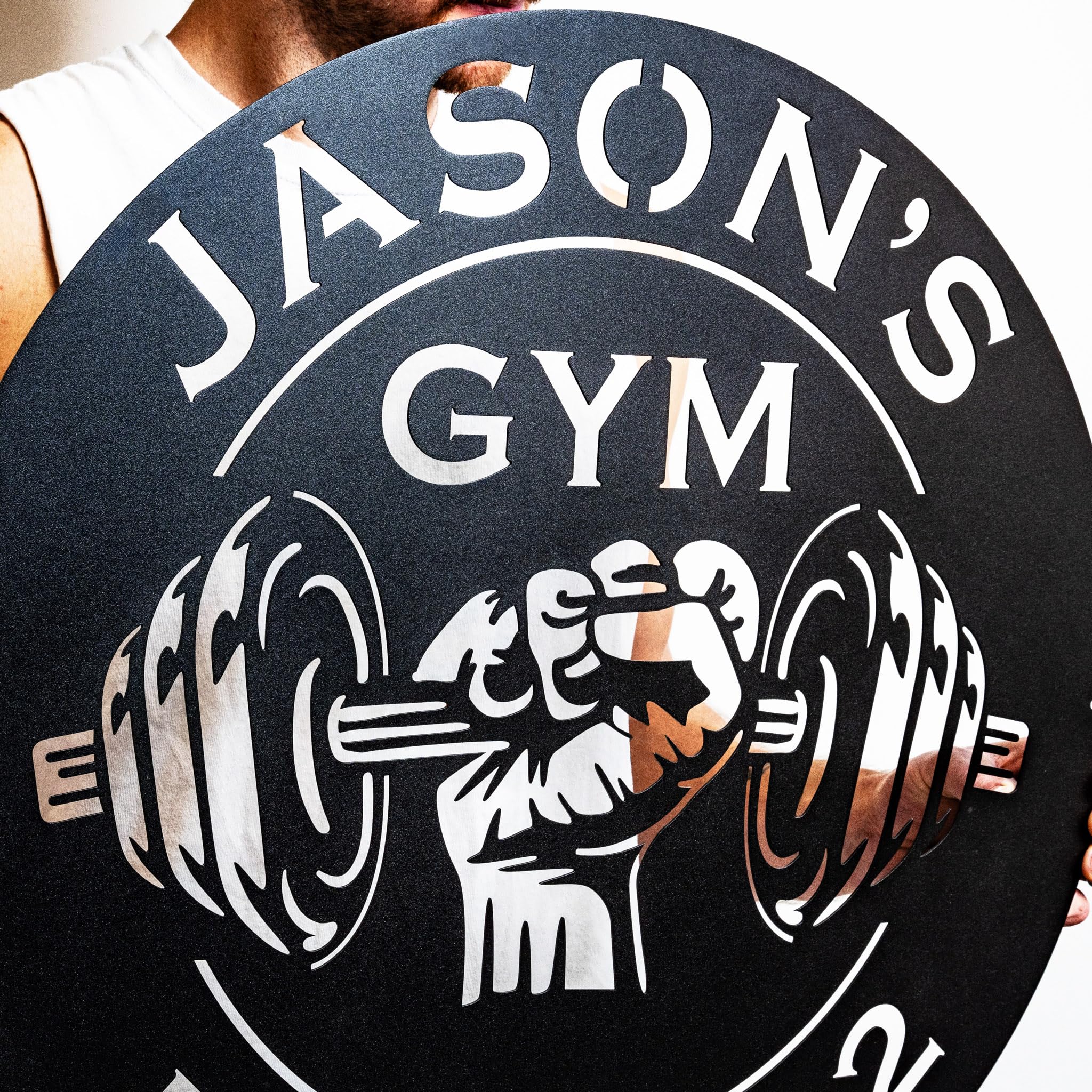 Custom Metal Dumbbell Gym Sign - Personalized Workout Room Wall Art for Home & Garage Gym Decor