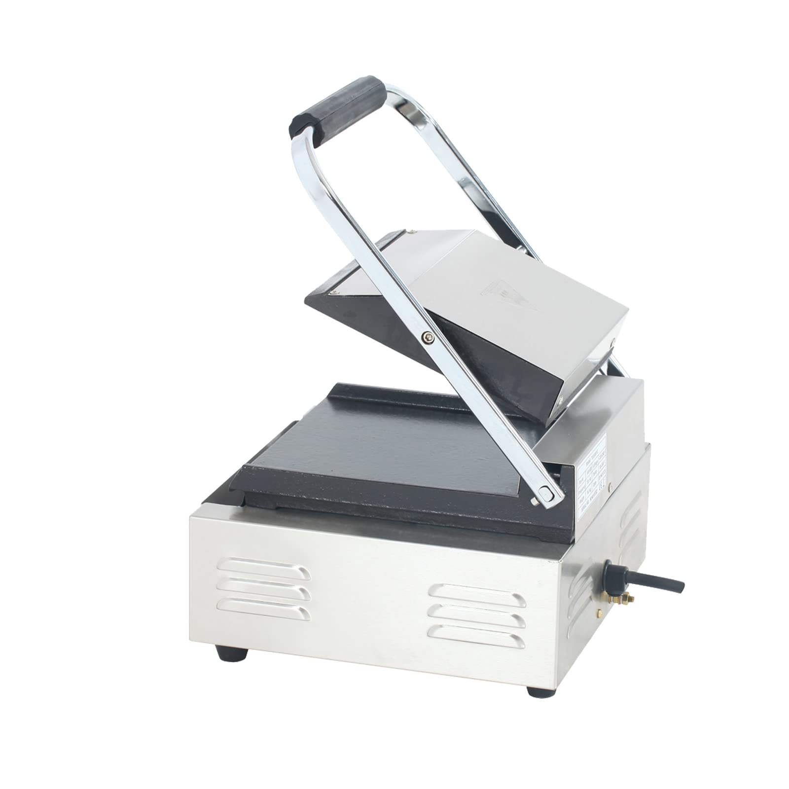 Commercial Panini Press with Grooved Grill - Electric Sandwich Maker Machine for Restaurants & Catering - Single Smooth Top & Bottom Contact Grill - Perfect for Paninis, Burgers, Quesadillas & Breakfast Sandwiches