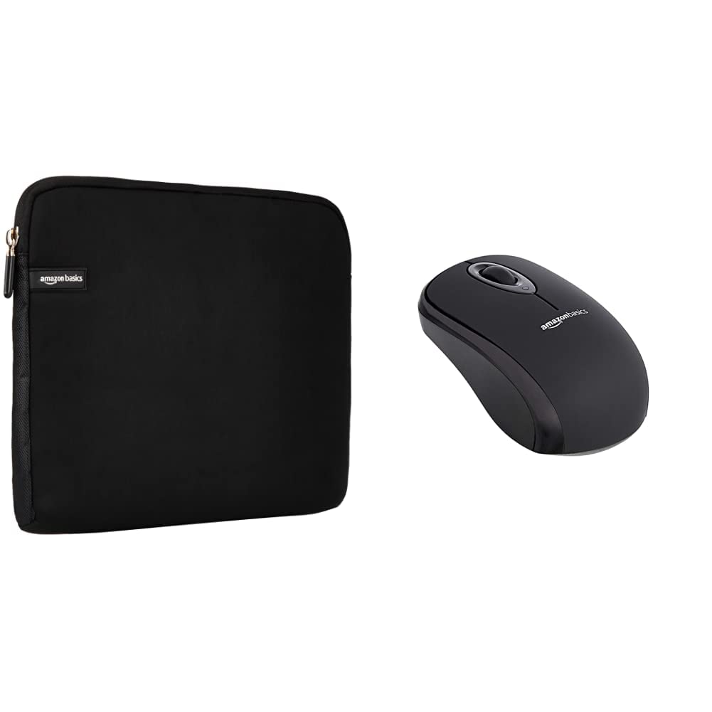 Amazon Basics Wireless Mouse with Nano Receiver & 14-Inch Laptop Sleeve Bundle - Black | Ergonomic Computer Mouse for Office, Home & Travel | Compatible with PC, Laptop, MacBook