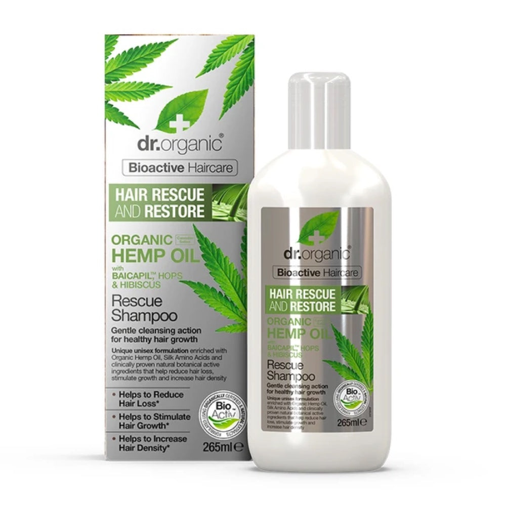 DR ORGANIC Hemp Oil Rescue & Restore Shampoo 265ml - Organic Hair Repair for Dry, Damaged Hair - Perfect for Daily Use & Scalp Care