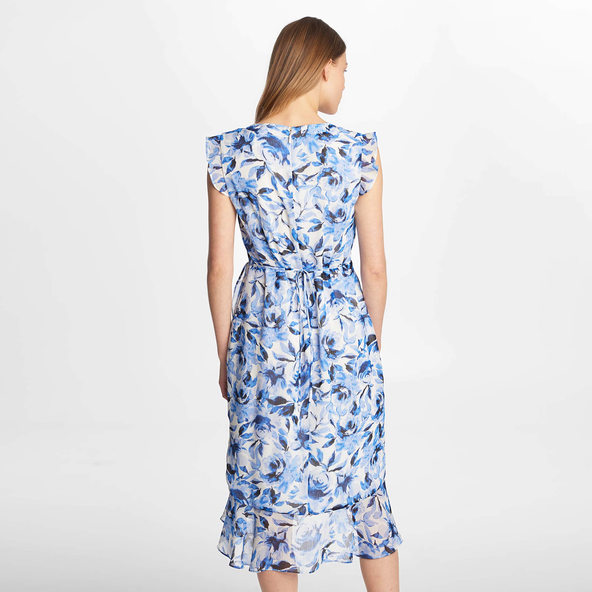 KARL LAGERFELD Women's Flutter Sleeve Midi Faux Wrap Dress - Elegant V-Neck Flowy Summer Dress for Casual Wear, Office & Date Night