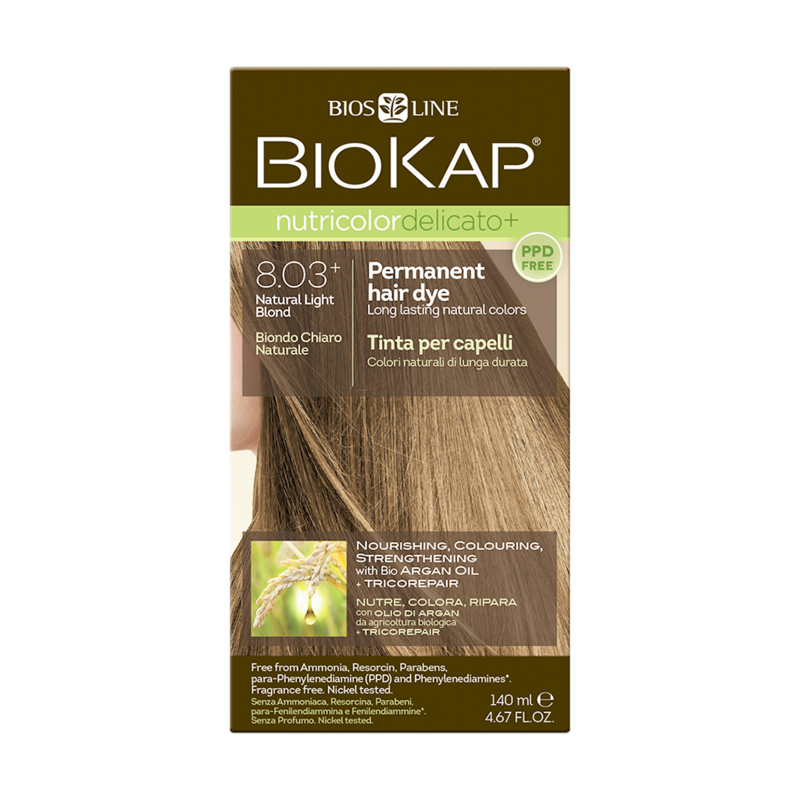 Biokap Nutricolor Delicato Rapid 8.03 Natural Light Blonde Hair Dye - Ammonia-Free Permanent Hair Color for Home Use | Perfect for Salon-Quality Blonde Highlights & Full Coverage Coloring