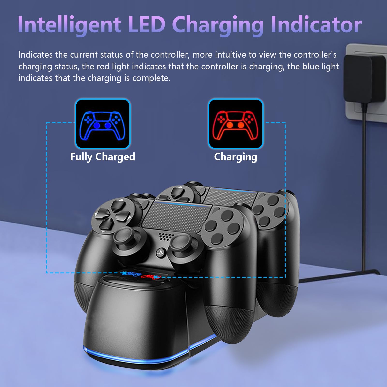 AriKroii PS4 Controller Charging Station with RGB Light Effect, Dual Charger Dock for Playstation 4/PS4 Pro/PS4 Slim - Perfect for Gaming Setup & Night Play