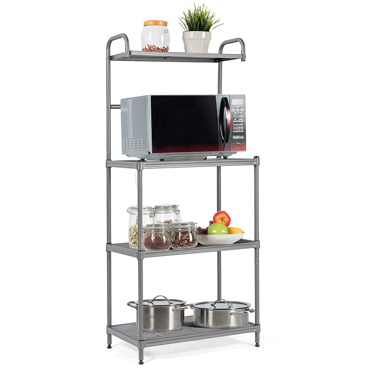 Giantex 4-Tier Heavy Duty Metal Kitchen Storage Rack - Microwave Stand, Oven Shelf, Baker's Rack with Strong Mesh Wire - Free Standing Utility Shelving Unit for Small Spaces, Pantry Organization & Kitchen Storage