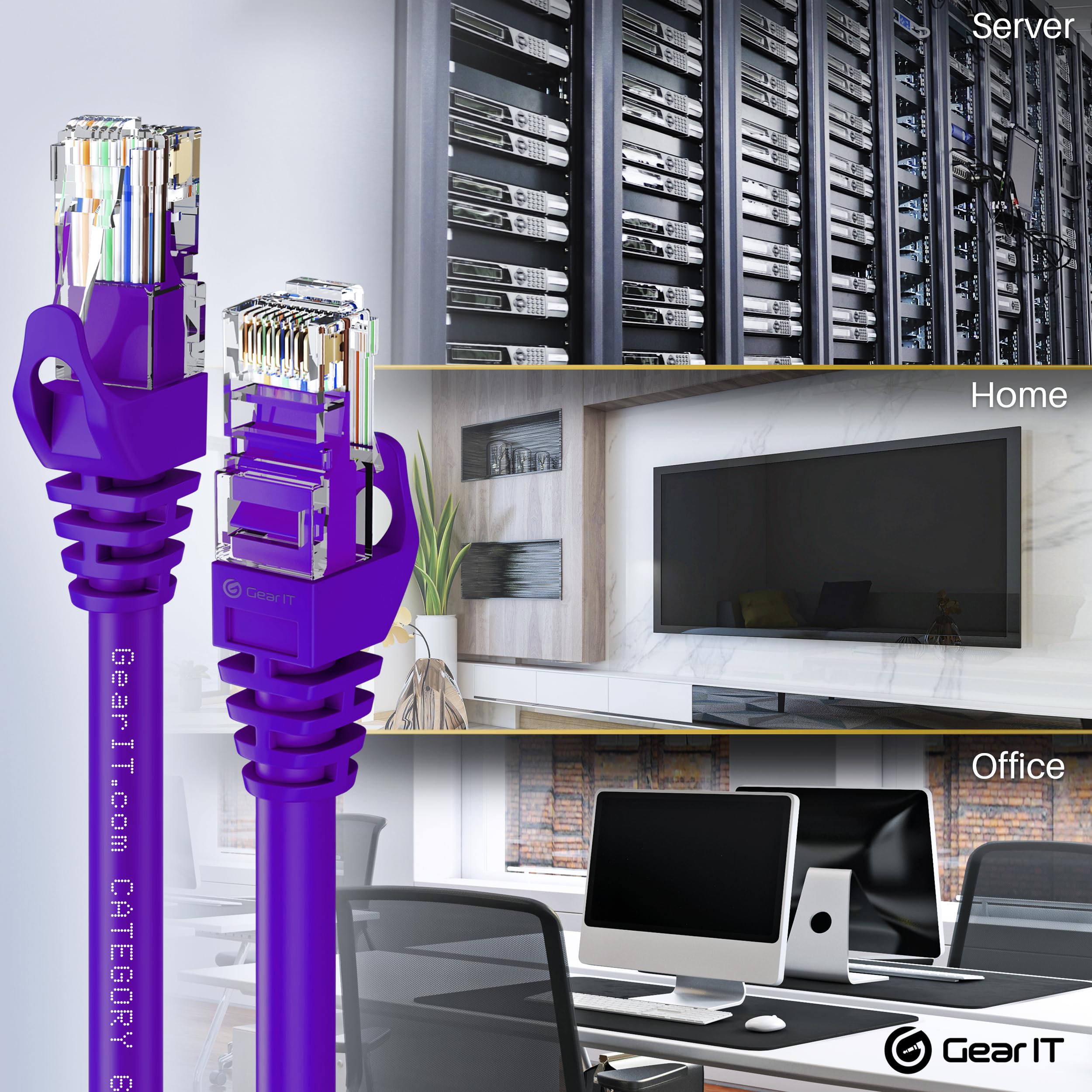 GEARit Cat6 Ethernet Cable 1 ft - High Speed Network Cable, Snagless RJ45 Patch Cord, 550MHz Bandwidth, 10Gbps for Gaming, Streaming & Office Use - Purple (1 Foot) - Perfect for Home Office, Server Rooms & Smart Home Devices