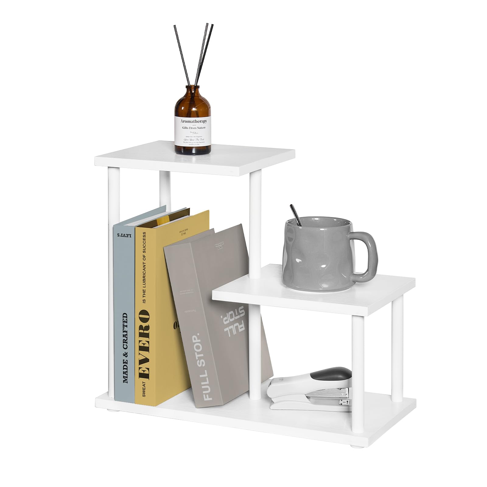 3-Tier Wooden Desktop Shelf Organizer - Small Bookshelf for Office & Home Decor, Desk Supplies Display Rack (White) | Perfect for Organizing Books, Files, and Office Accessories