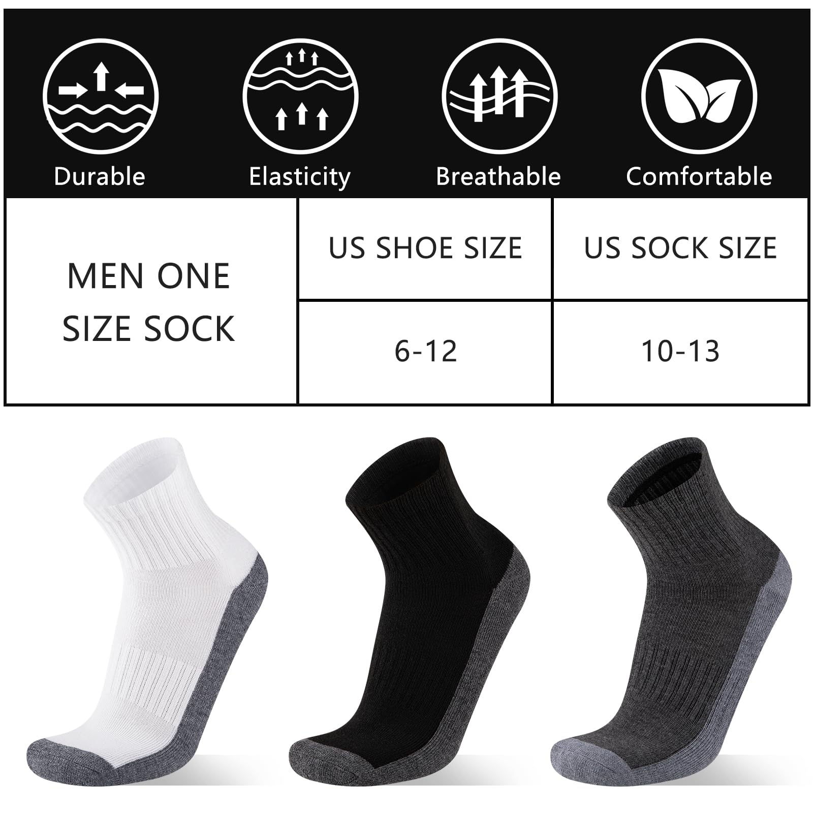 Heatuff Men's Cushioned Ankle Socks - 8 Pairs of Comfortable Athletic Running & Casual Quarter Socks for Sports, Workout & Everyday Wear