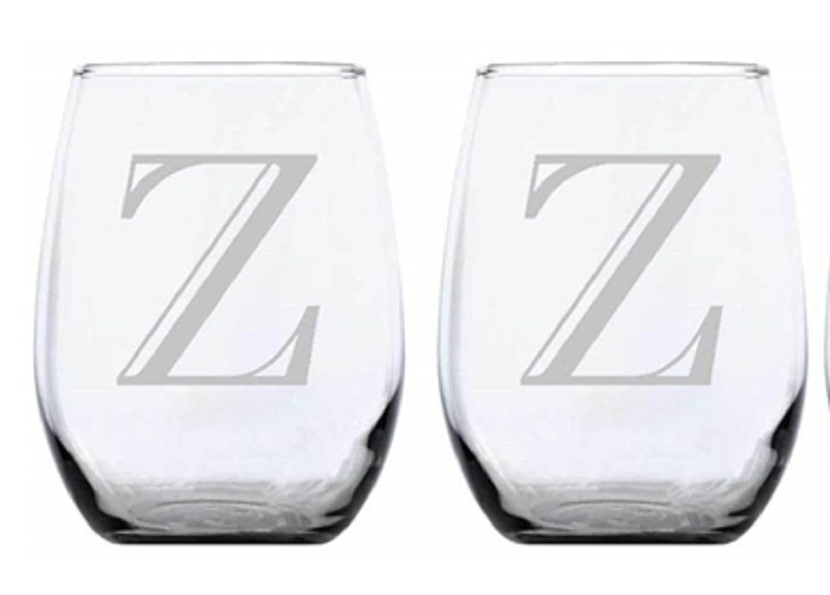 Personalized Stemless Wine Glasses 2pk - Monogrammed with Letter Z for Wedding Gifts