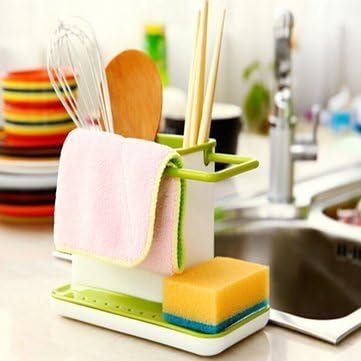 HEBEZON 3-in-1 Kitchen Organizer Stand - Wall Mounted Sink Caddy with Dish Drainer, Soap Dispenser & Sponge Holder - Space Saving Multicolor Rack for Dishwasher Liquid & Scrubbers - Perfect for Small Kitchens, Apartments & RVs
