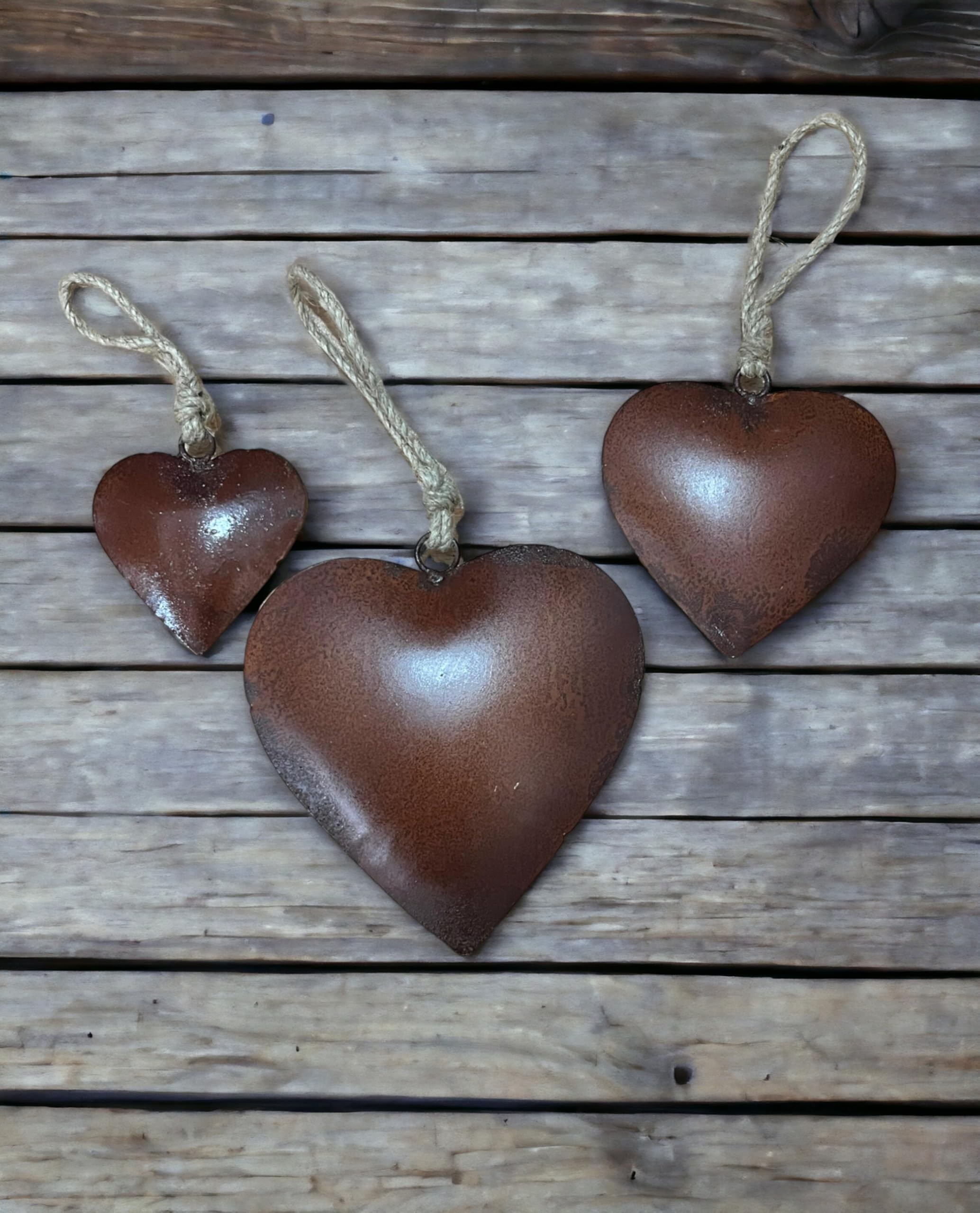Indian Wall Décor - Rustic Iron Heart with Jute Rope Love Hanging 3-Piece Set | Handmade Boho Home Decor for Living Room, Bedroom & Wedding Decorations
