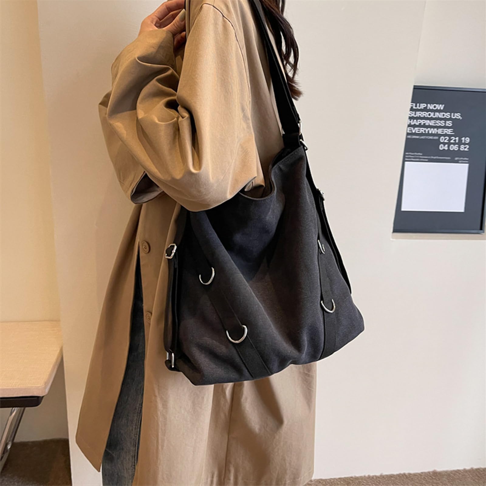 Women's Canvas Tote Bag with Zipper - Large Capacity Retro Handbag for Work & Travel