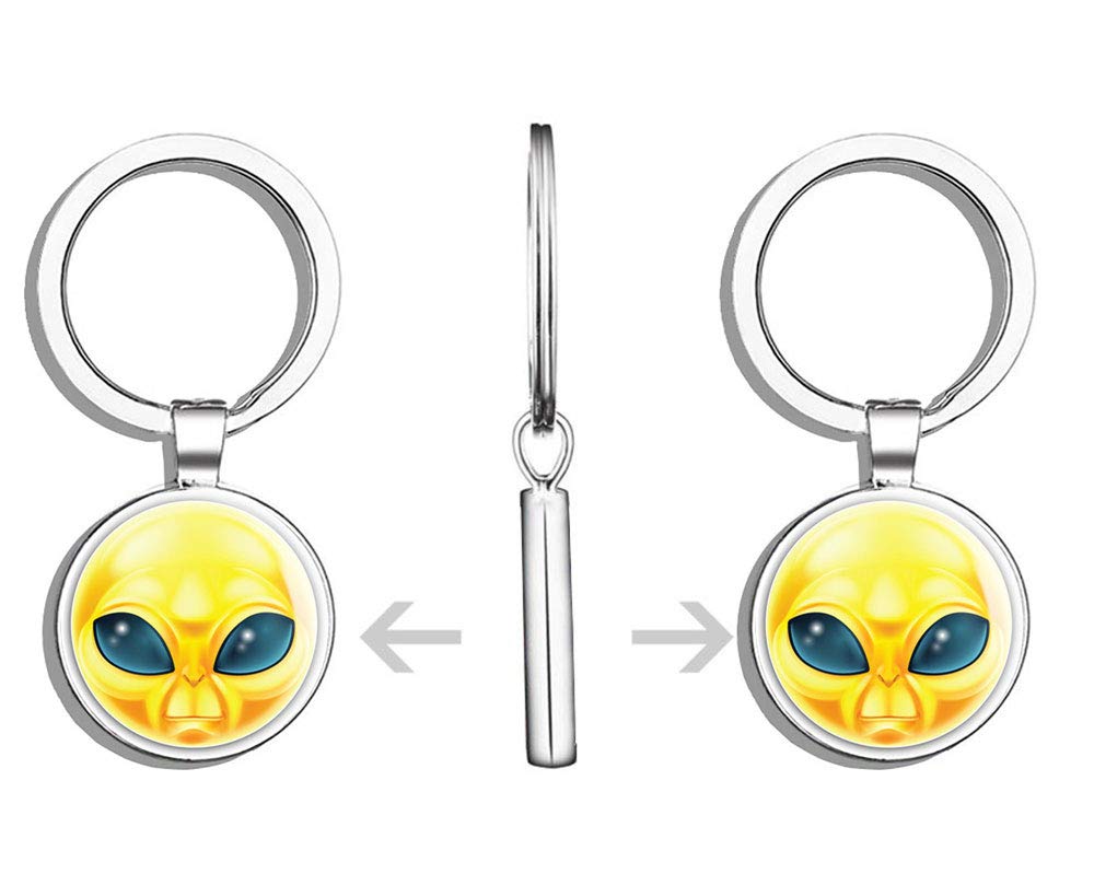 Alien Head Double Sided Stainless Steel Keychain - Durable Key Ring Holder for Car Keys & Key Finder - Perfect for Home, Office, Travel & Everyday Use