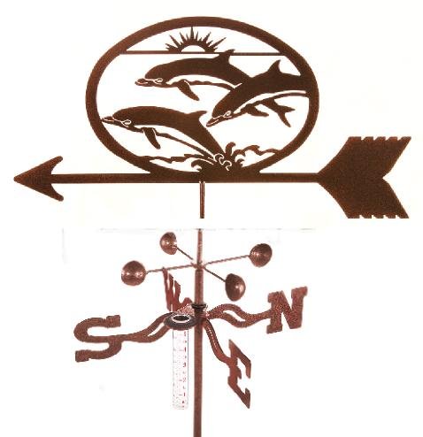 Dolphin Rain Gauge Garden Stake Weathervane - Handmade in USA | Outdoor Weather Monitoring for Gardens, Yards & Patios