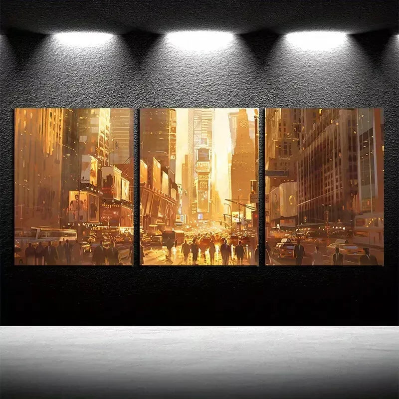 3-Piece Town Square Under The Afternoon Sun Wall Art Set - Framed Canvas Prints 50x70cm (20x28in) - High Quality Australian Made Ready-to-Hang Wall Decor for Living Room, Bedroom & Office